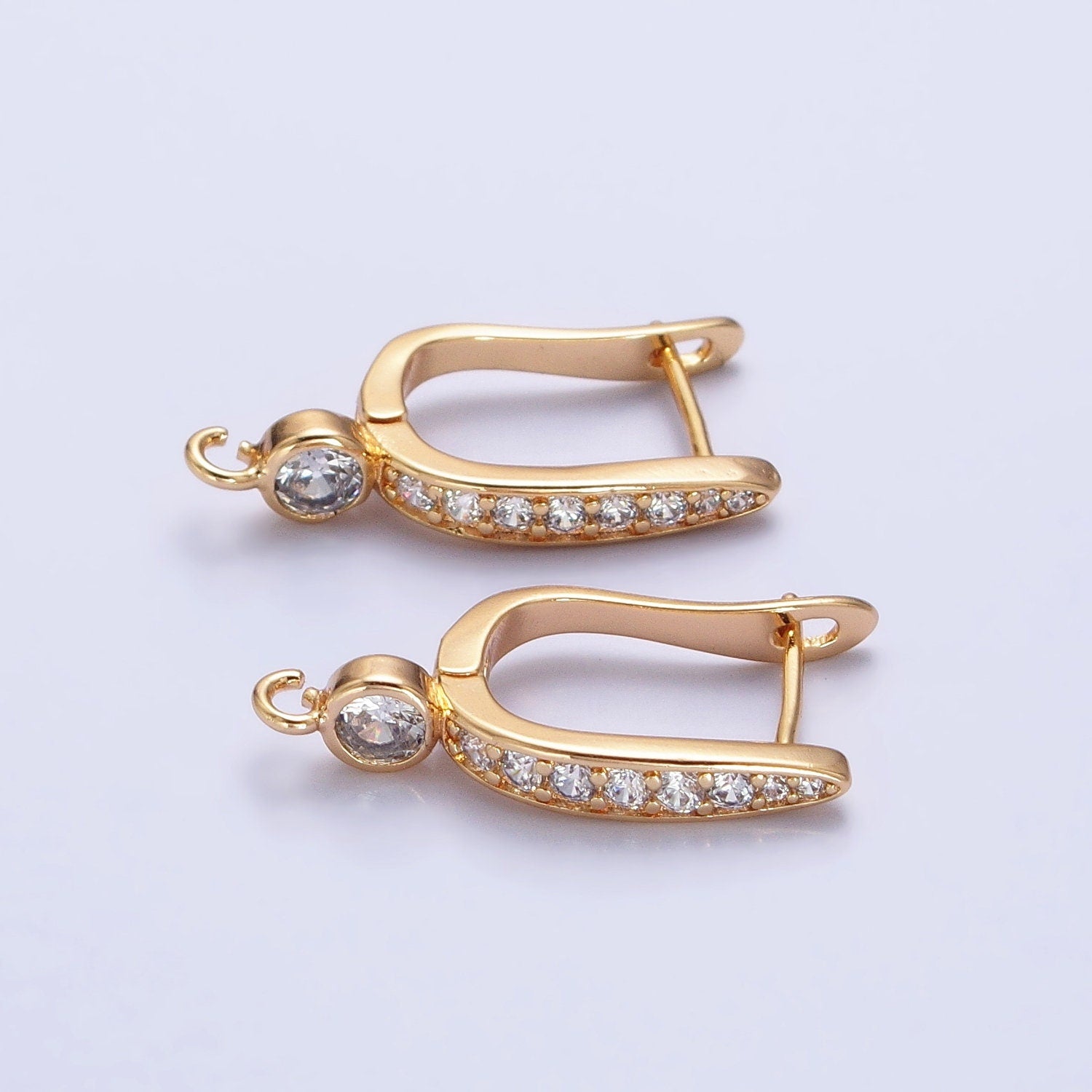 Gold Lever Back Minimalist Earring one touch w/ open link Cz Stone Lead Nickel free Lever back earring making Component Supply Z153