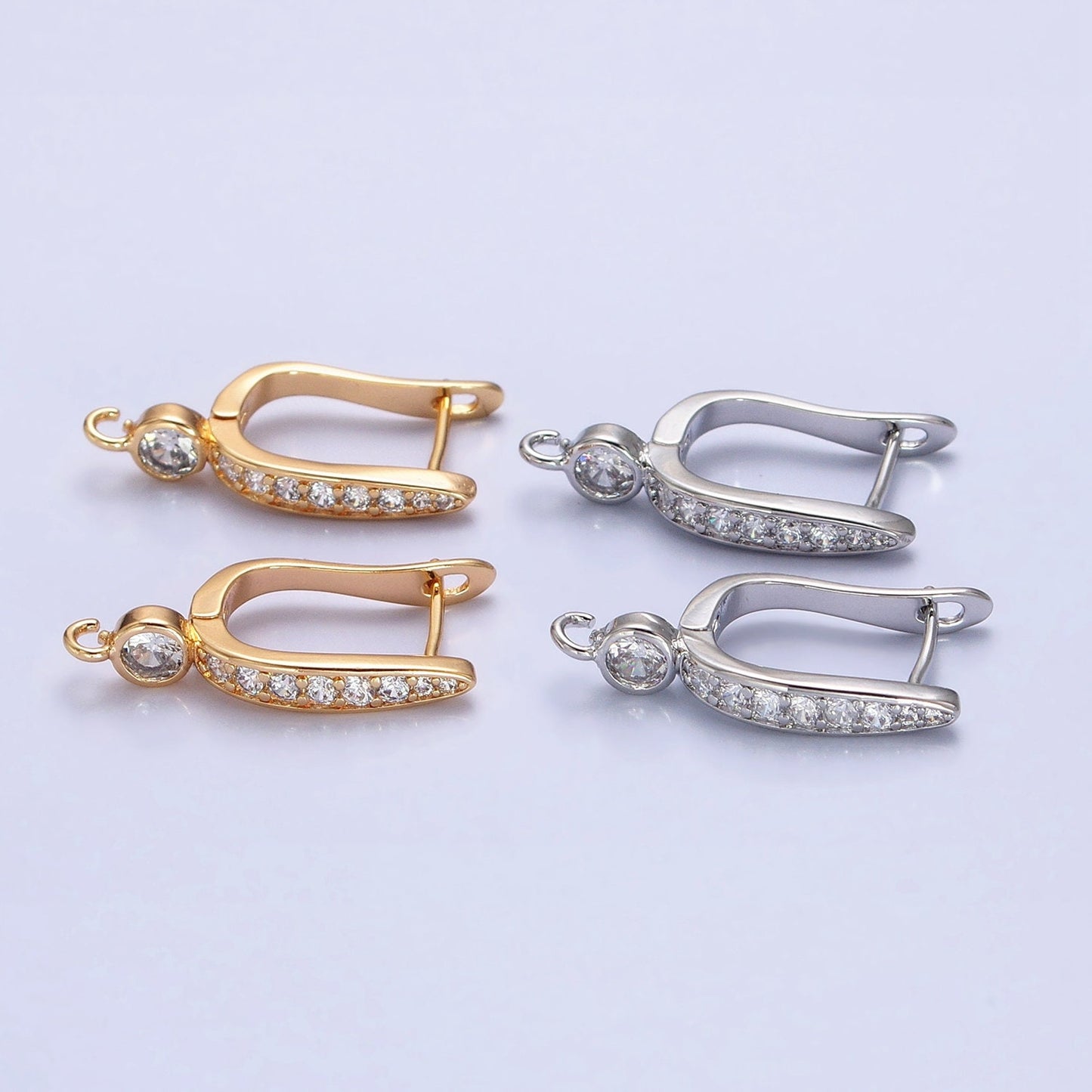 Gold Lever Back Minimalist Earring one touch w/ open link Cz Stone Lead Nickel free Lever back earring making Component Supply Z153