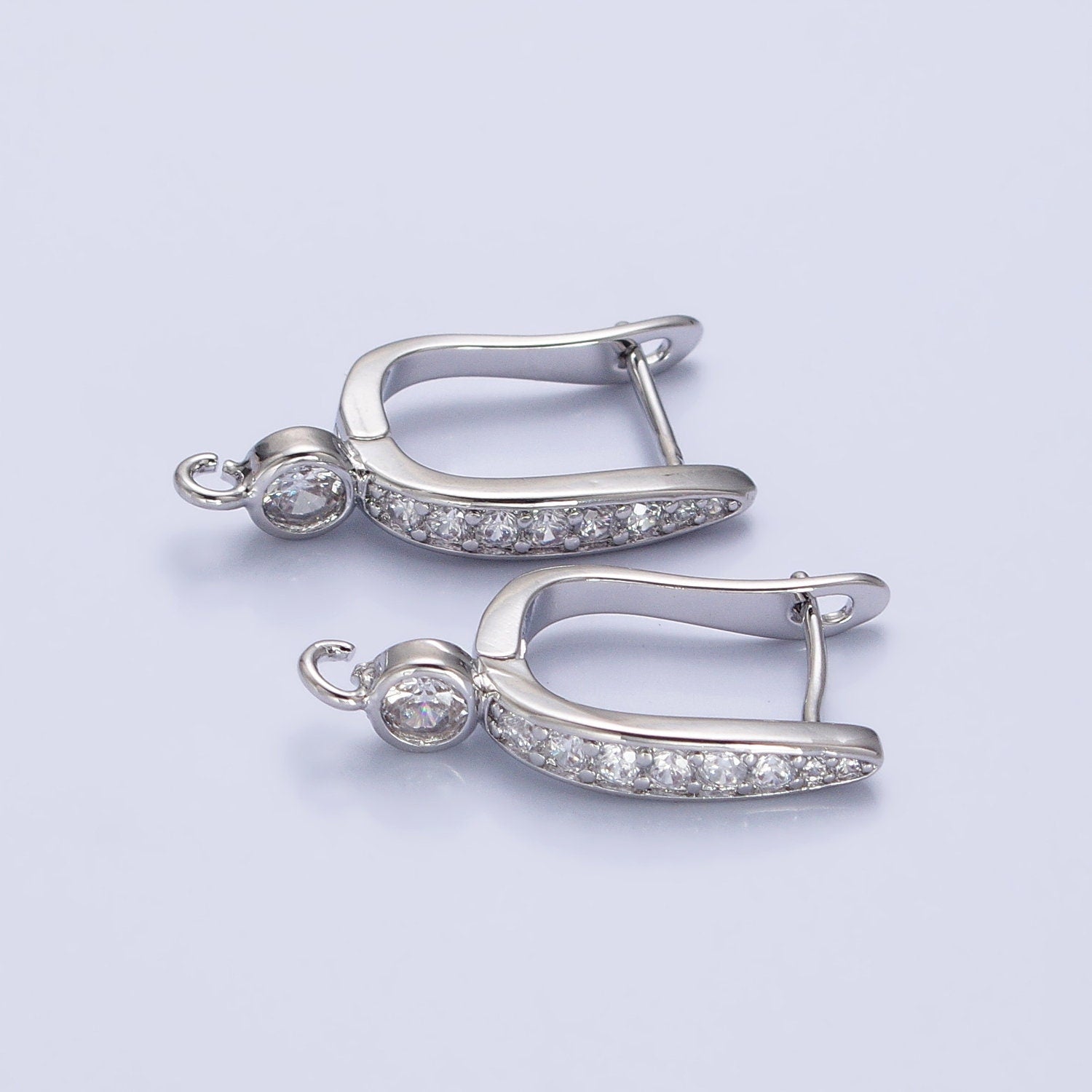 Gold Lever Back Minimalist Earring one touch w/ open link Cz Stone Lead Nickel free Lever back earring making Component Supply Z153