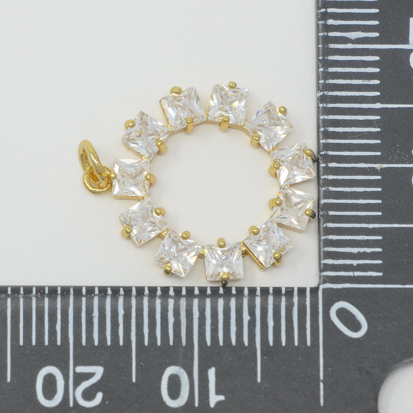 18K Gold Filled Wreath Crystal Round Charm Dainty Circle Medallion Open Circle Pendant M-385