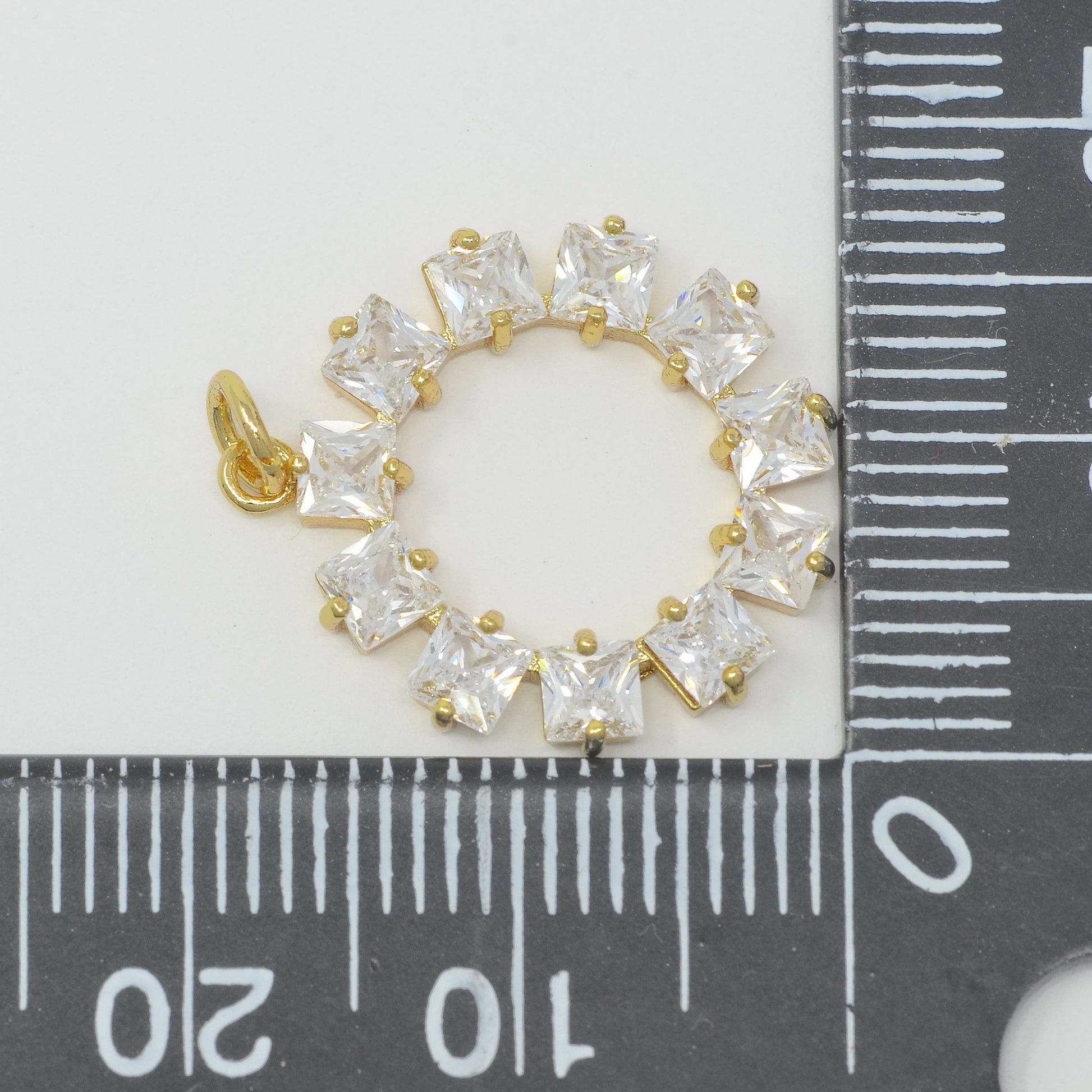 18K Gold Filled Wreath Crystal Round Charm Dainty Circle Medallion Open Circle Pendant M-385