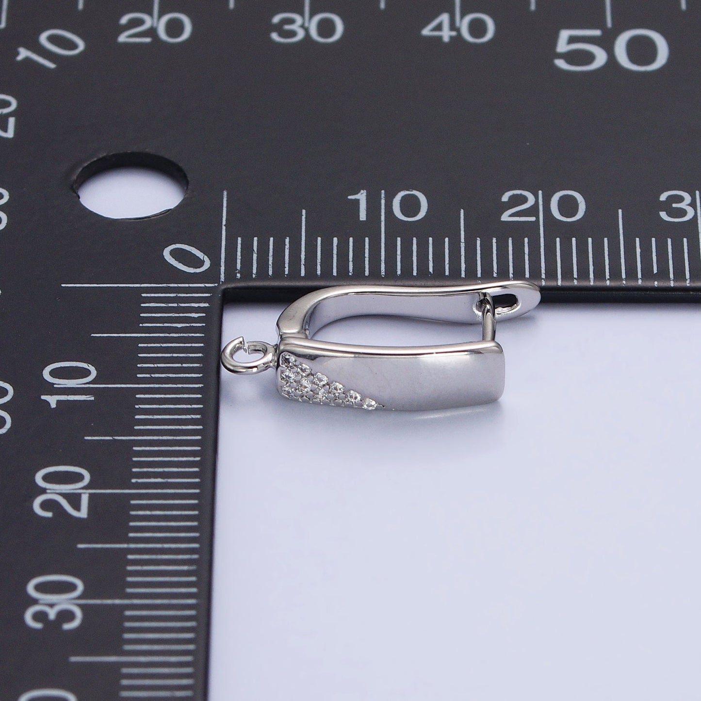 Long Rectangle Micro Paved Open Loop English Lock Earring Supply | Z-199
