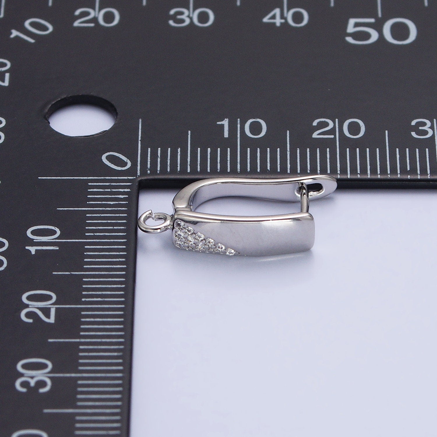Long Rectangle Micro Paved Open Loop English Lock Earring Supply | Z-199