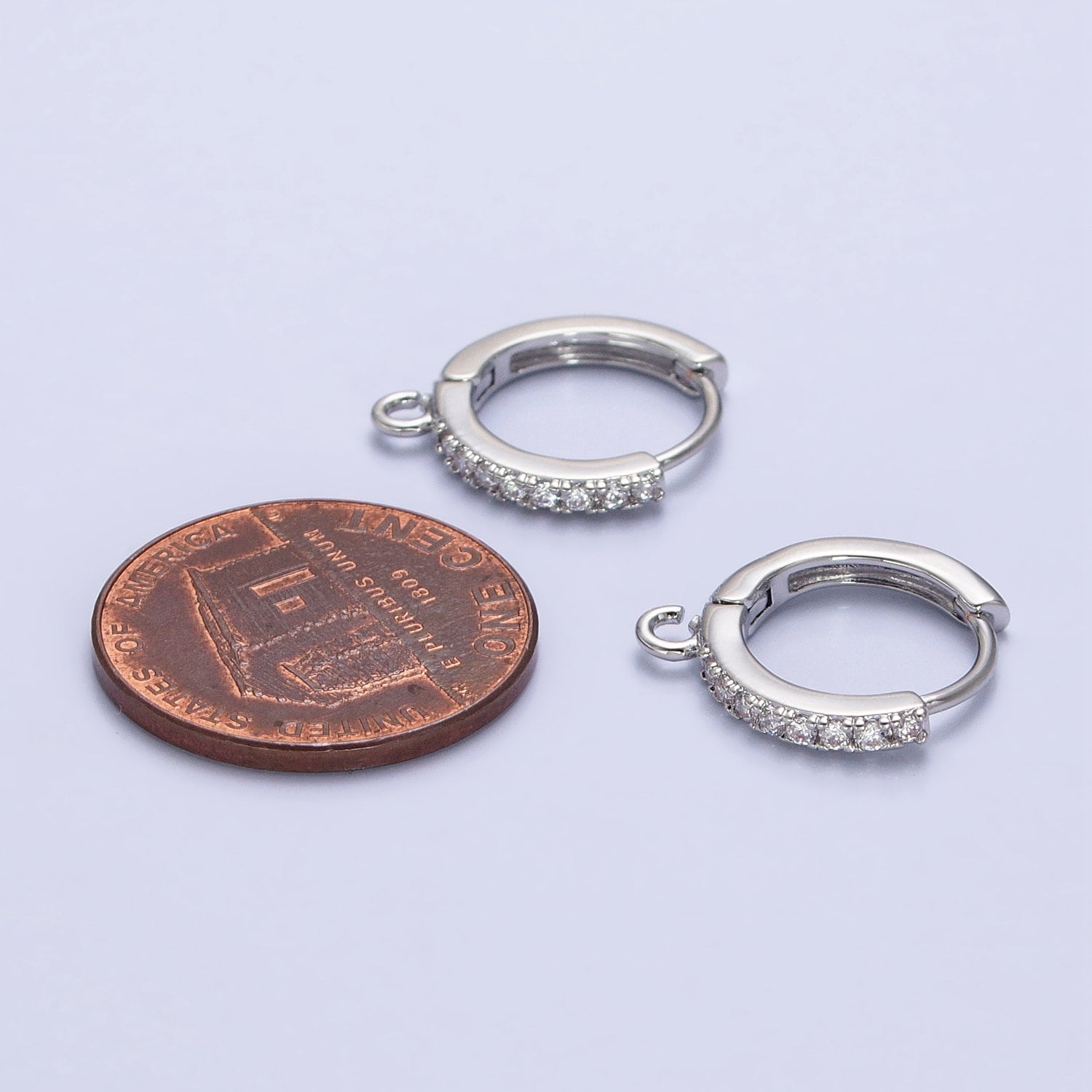 Micro Paved 14mm White Gold Filled Open Loop Huggies Earrings Supple | Z-332