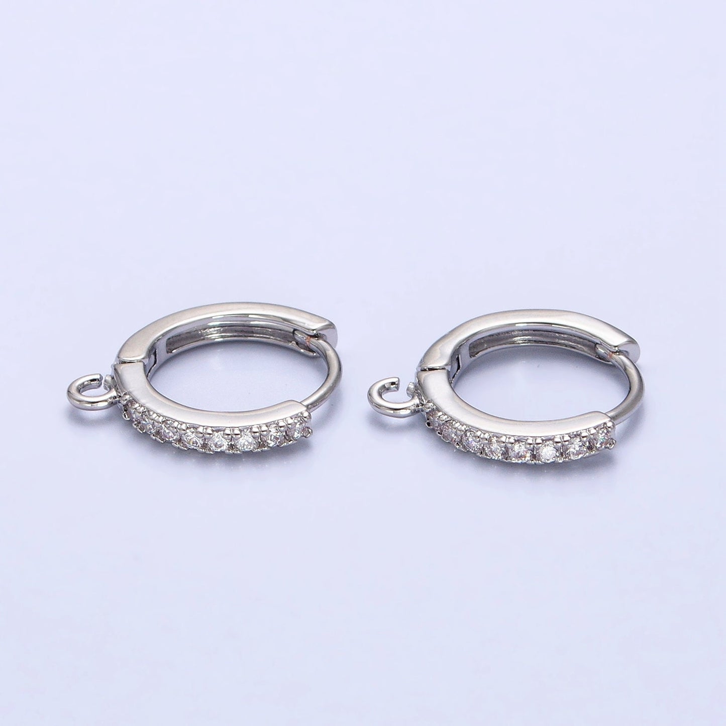 Micro Paved 14mm White Gold Filled Open Loop Huggies Earrings Supple | Z-332