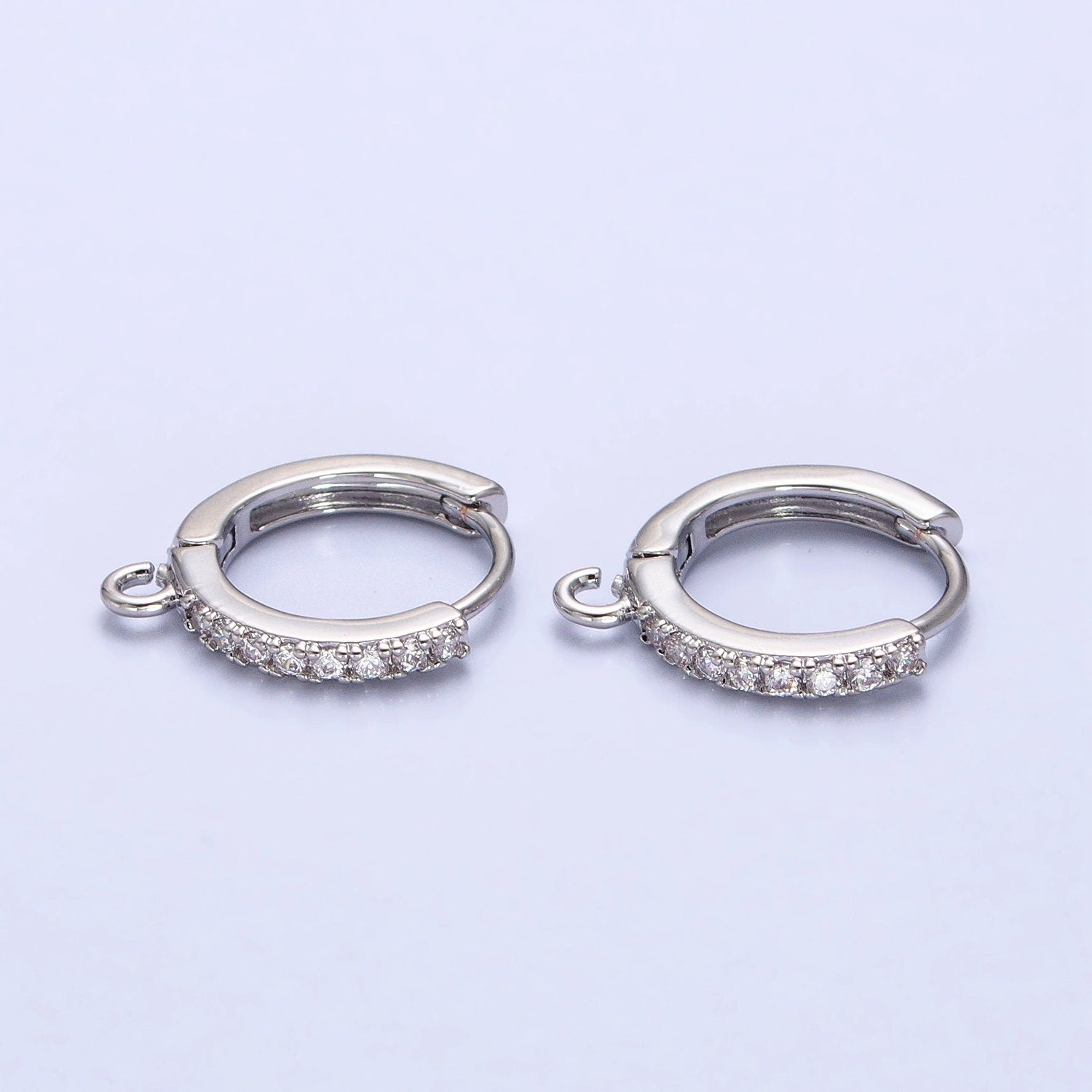 Micro Paved 14mm White Gold Filled Open Loop Huggies Earrings Supple | Z-332