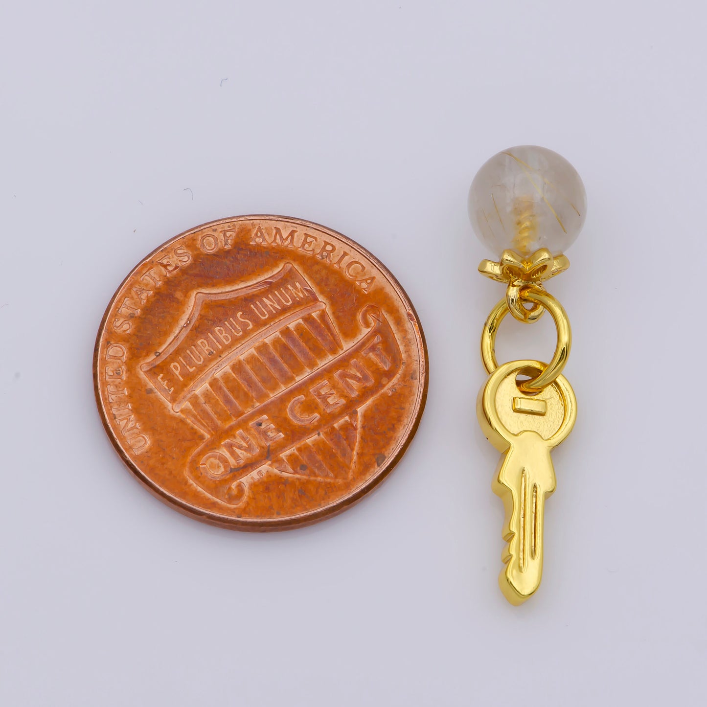 Dainty Gold Key Pendant Charm Mini Gold Heart Charm with Clear Quartz Beads For DIY Jewelry M518-M519