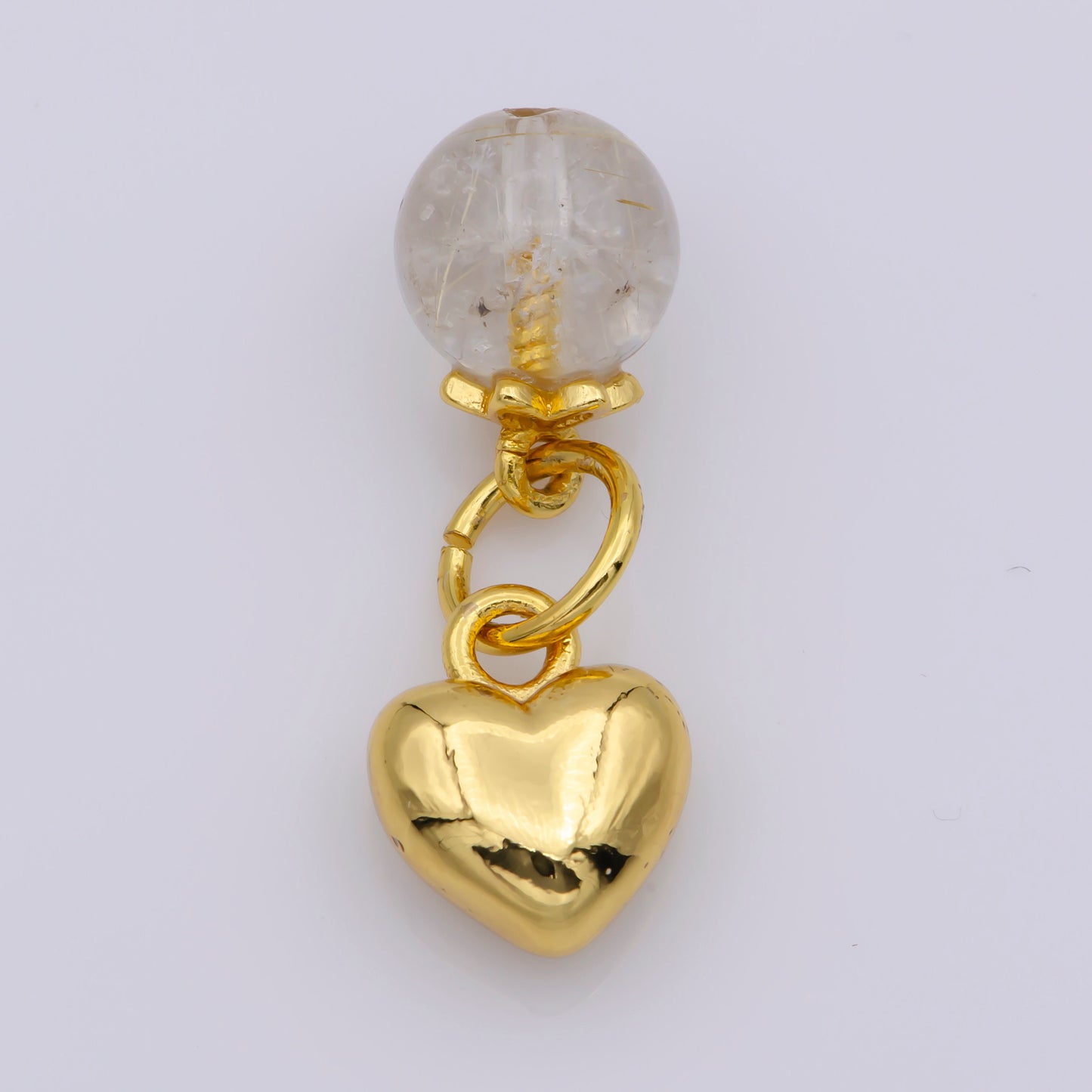 Dainty Gold Key Pendant Charm Mini Gold Heart Charm with Clear Quartz Beads For DIY Jewelry M518-M519