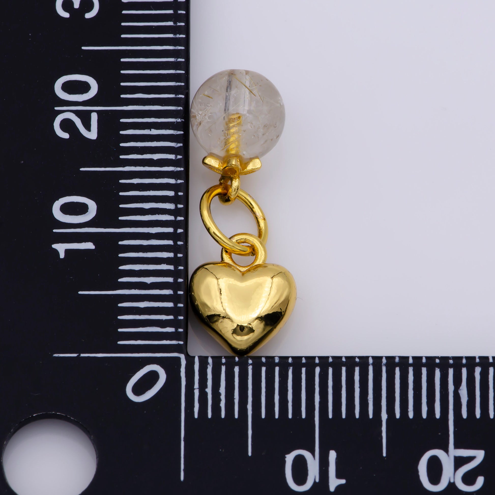 Dainty Gold Key Pendant Charm Mini Gold Heart Charm with Clear Quartz Beads For DIY Jewelry M518-M519