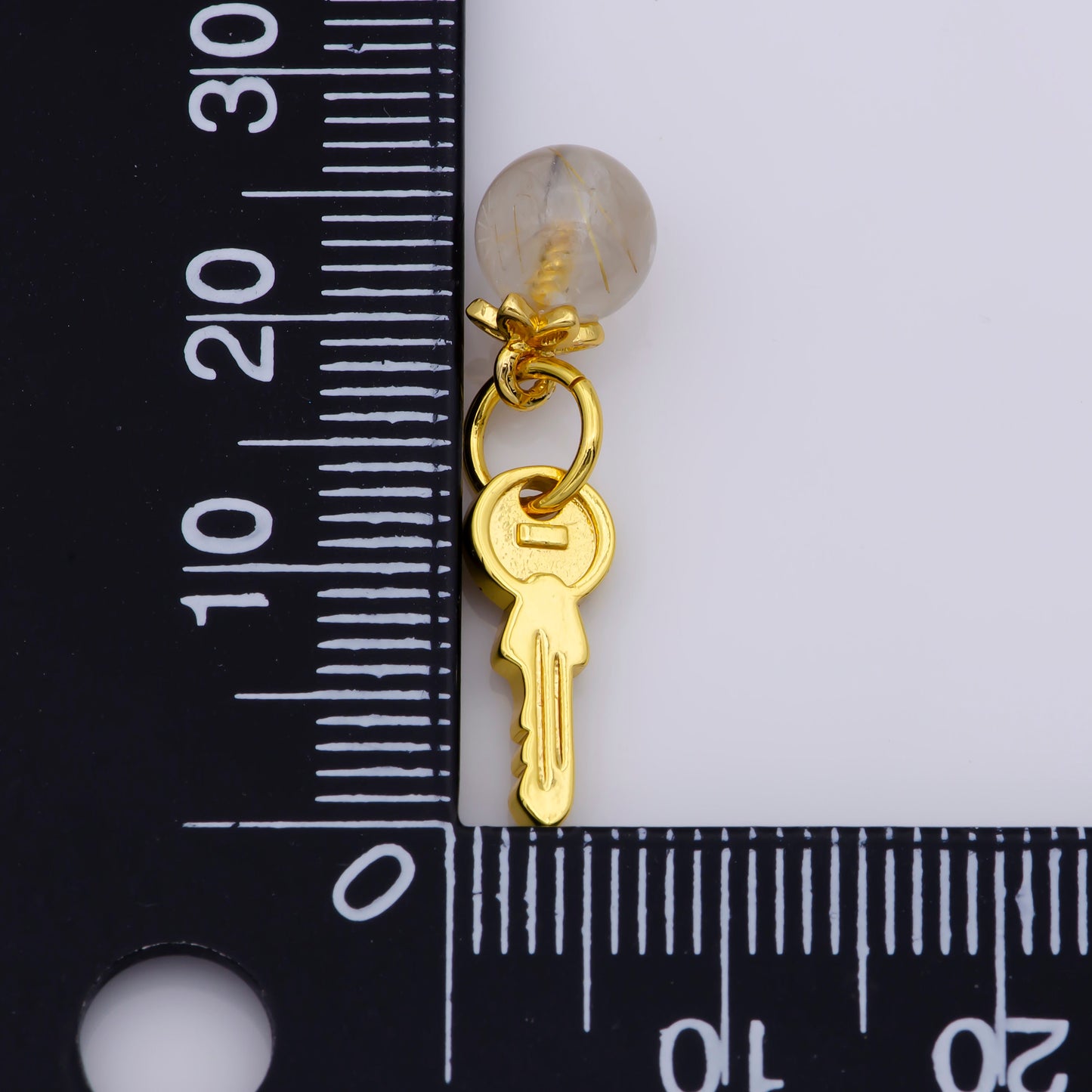 Dainty Gold Key Pendant Charm Mini Gold Heart Charm with Clear Quartz Beads For DIY Jewelry M518-M519