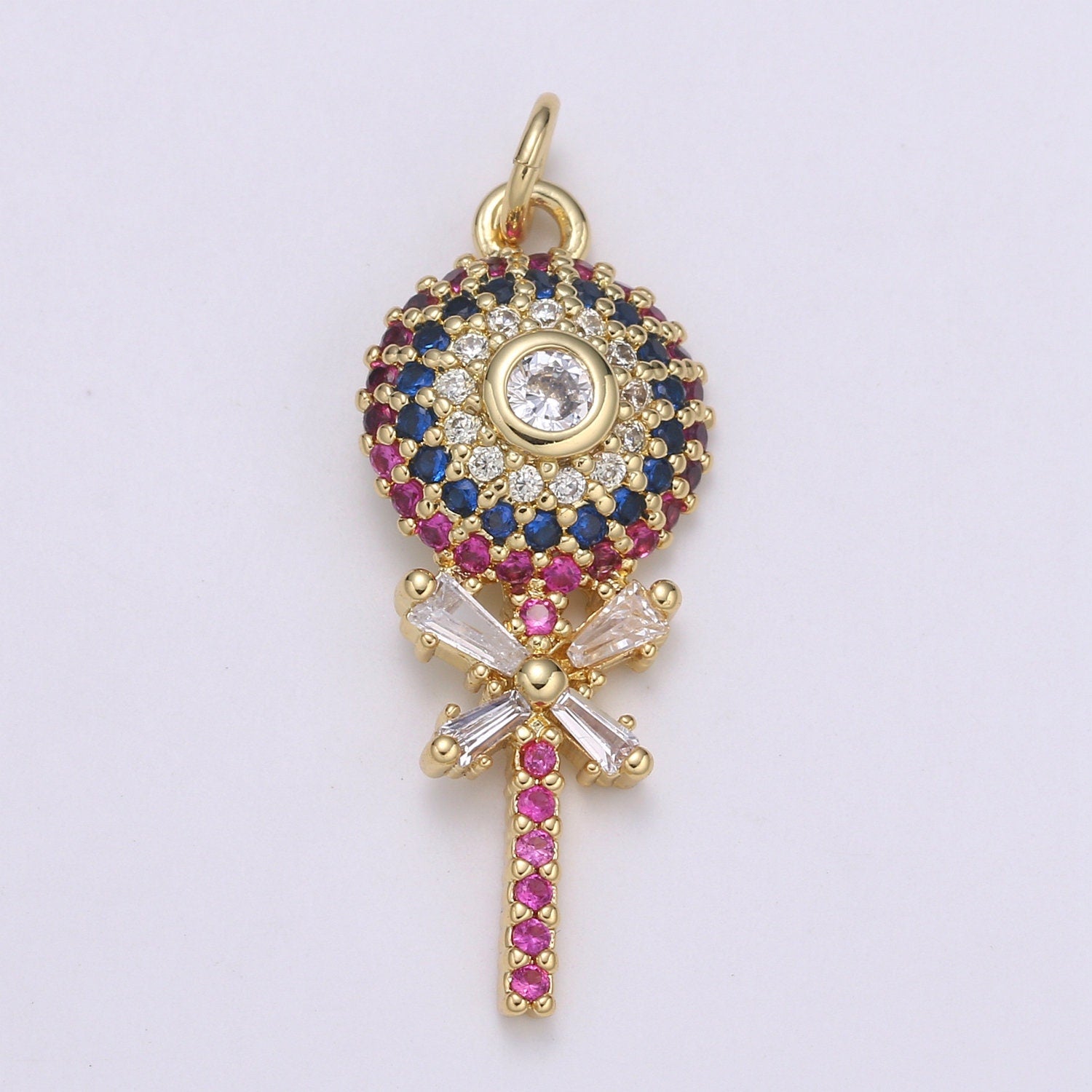 18k Gold Filled Micro Pave CZ Lollipop Pendant Charm Candy Pendant Charm Foodie Desert Pendant, For DIY Jewelry Making M593