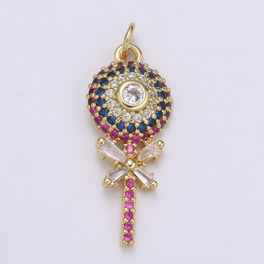 18k Gold Filled Micro Pave CZ Lollipop Pendant Charm Candy Pendant Charm Foodie Desert Pendant, For DIY Jewelry Making M593