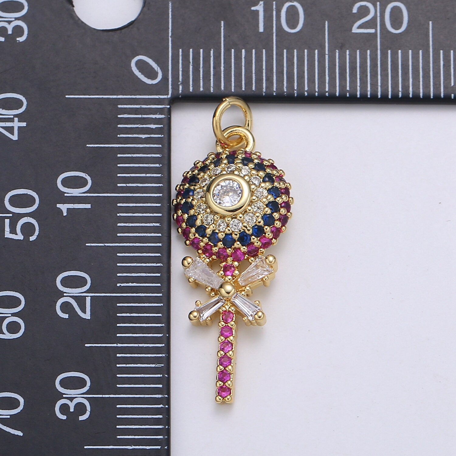 18k Gold Filled Micro Pave CZ Lollipop Pendant Charm Candy Pendant Charm Foodie Desert Pendant, For DIY Jewelry Making M593