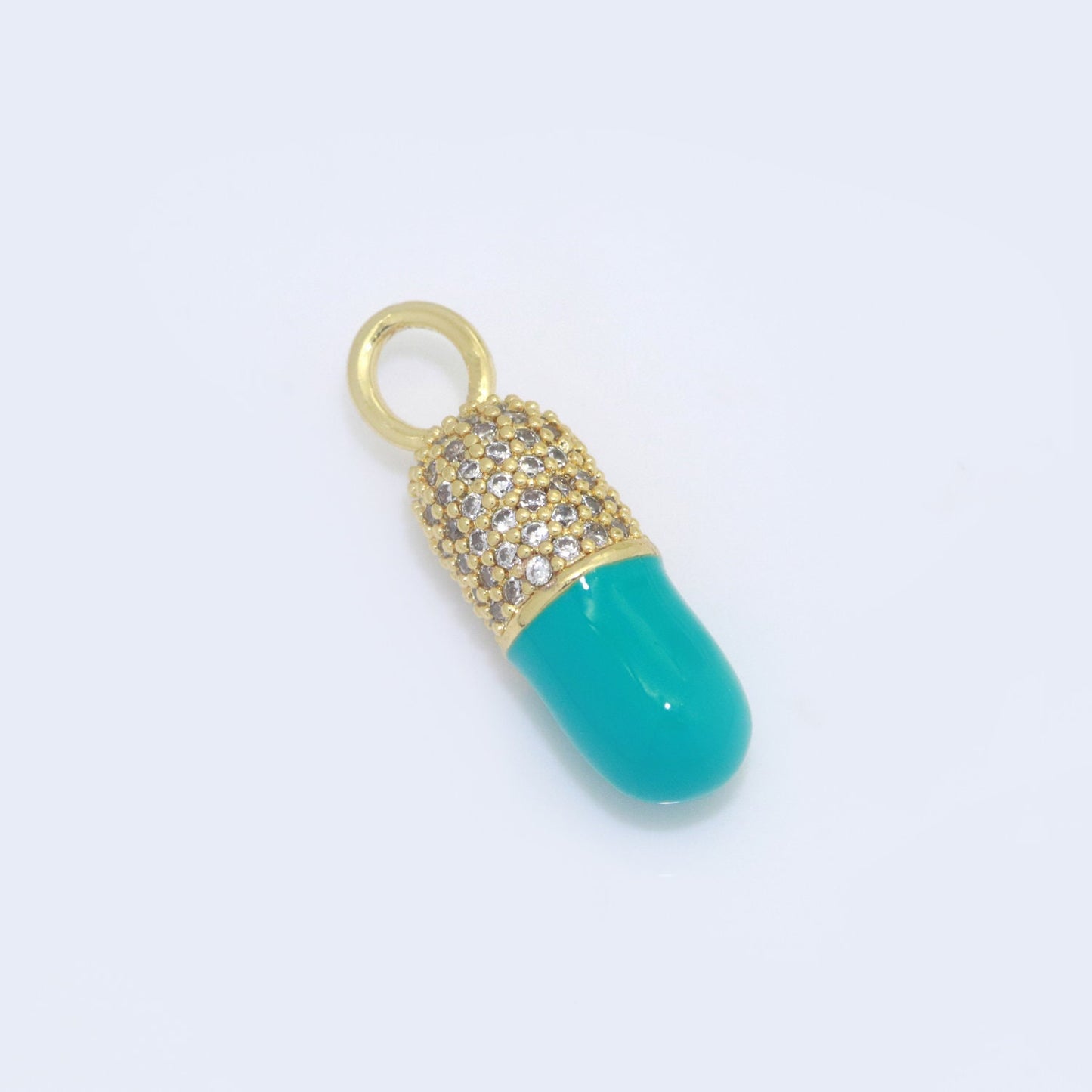 White Blue Green Pink CZ Micro Pave Pill Shape Pendant 14K Gold Filled Pill Charm, Necklace Bracelet Charm 22x6.5mm M-711