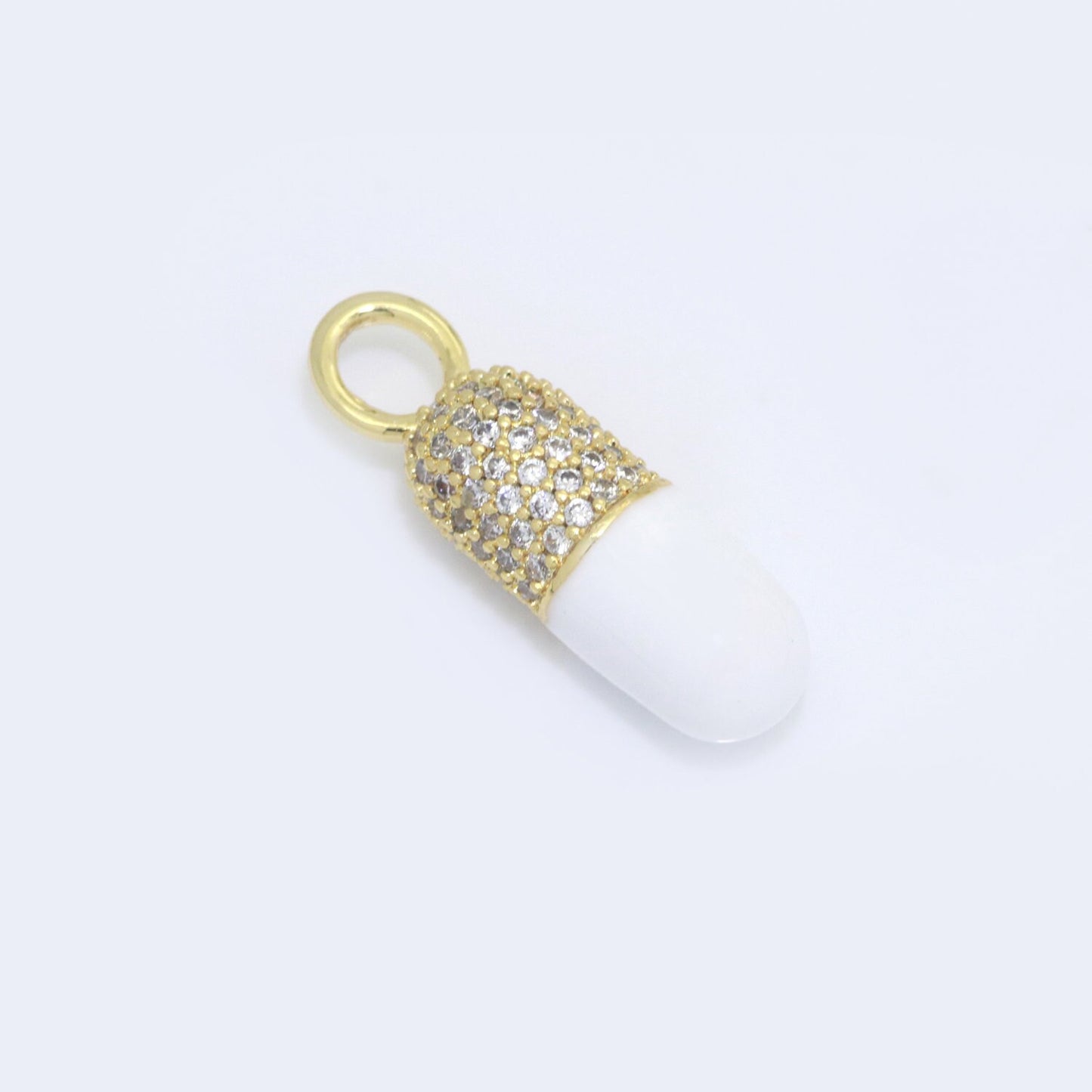 White Blue Green Pink CZ Micro Pave Pill Shape Pendant 14K Gold Filled Pill Charm, Necklace Bracelet Charm 22x6.5mm M-711