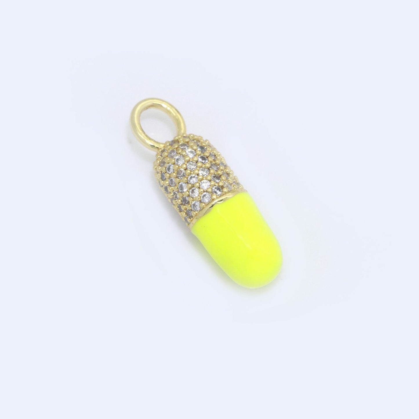 White Blue Green Pink CZ Micro Pave Pill Shape Pendant 14K Gold Filled Pill Charm, Necklace Bracelet Charm 22x6.5mm M-711