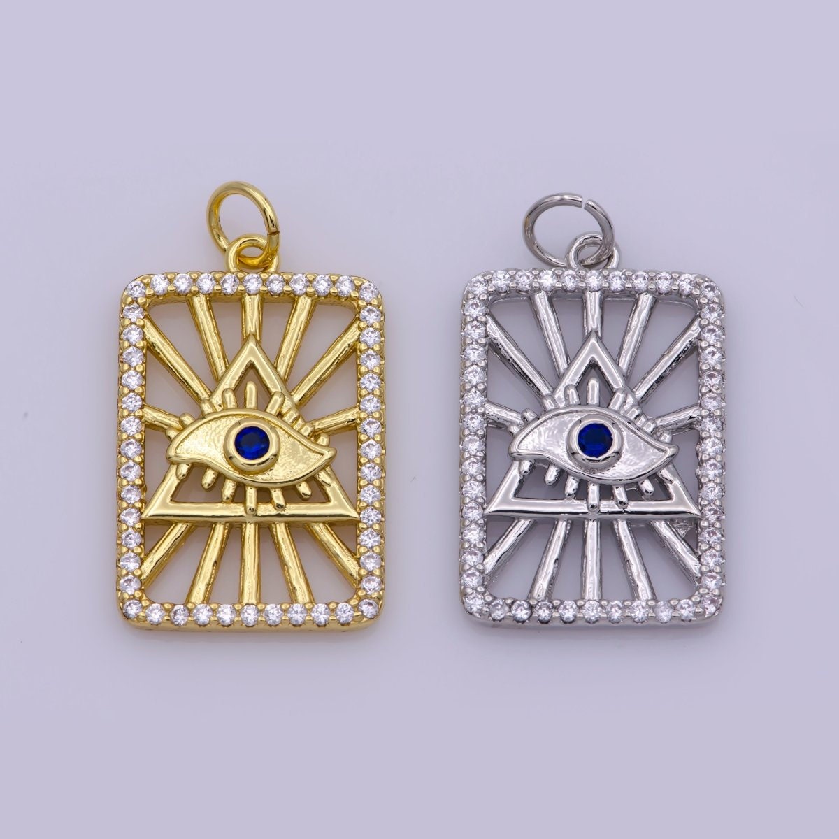 Dainty Paved Sunburst Pyramid Evil Eye of Nazar Tag Pendant Charm Piece Micro DIY Pendant for Bracelet Necklace Earrings | M-840