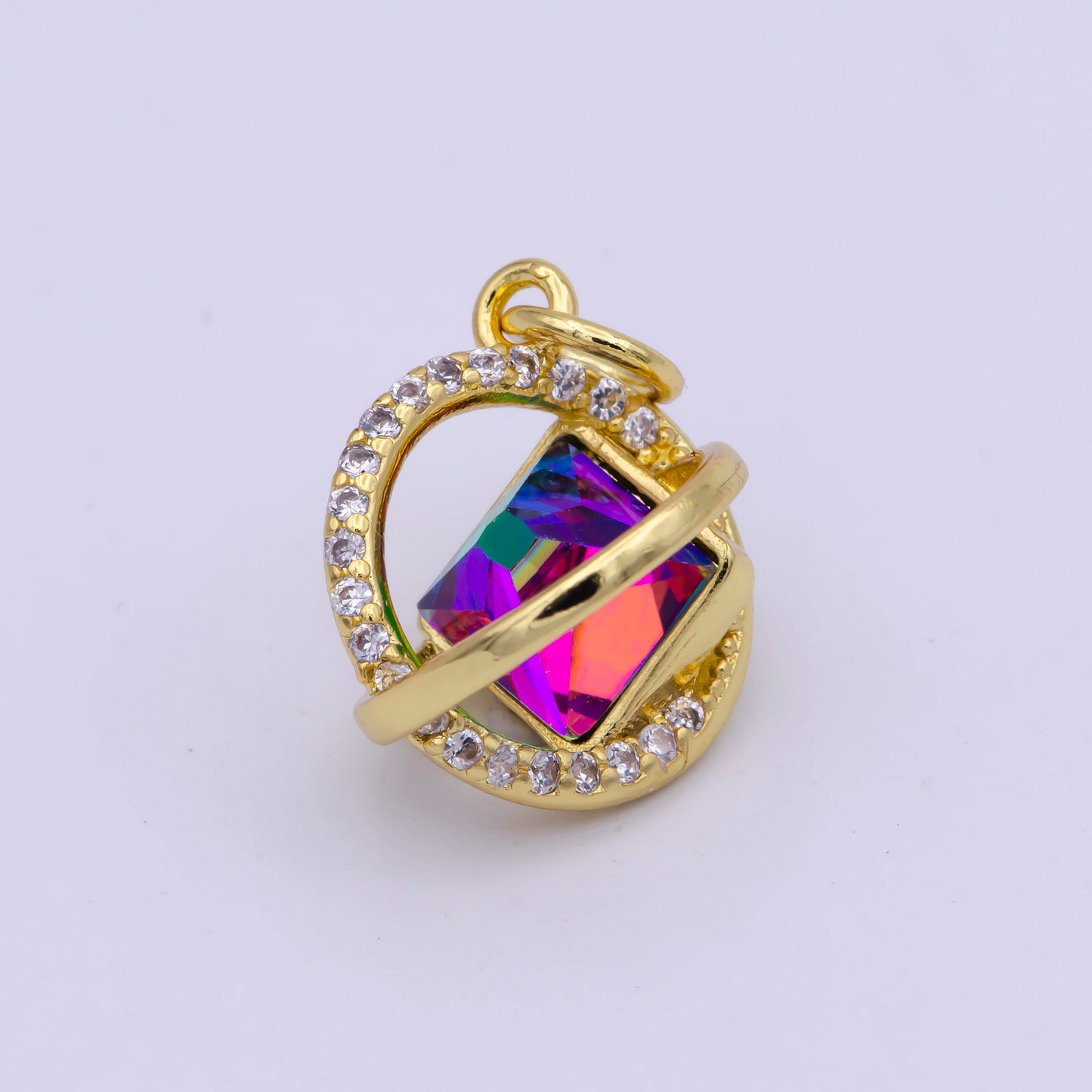 14K Gold Filled Celestial Orbz Planet Micro Paved CZ AB Stone Color | M-845