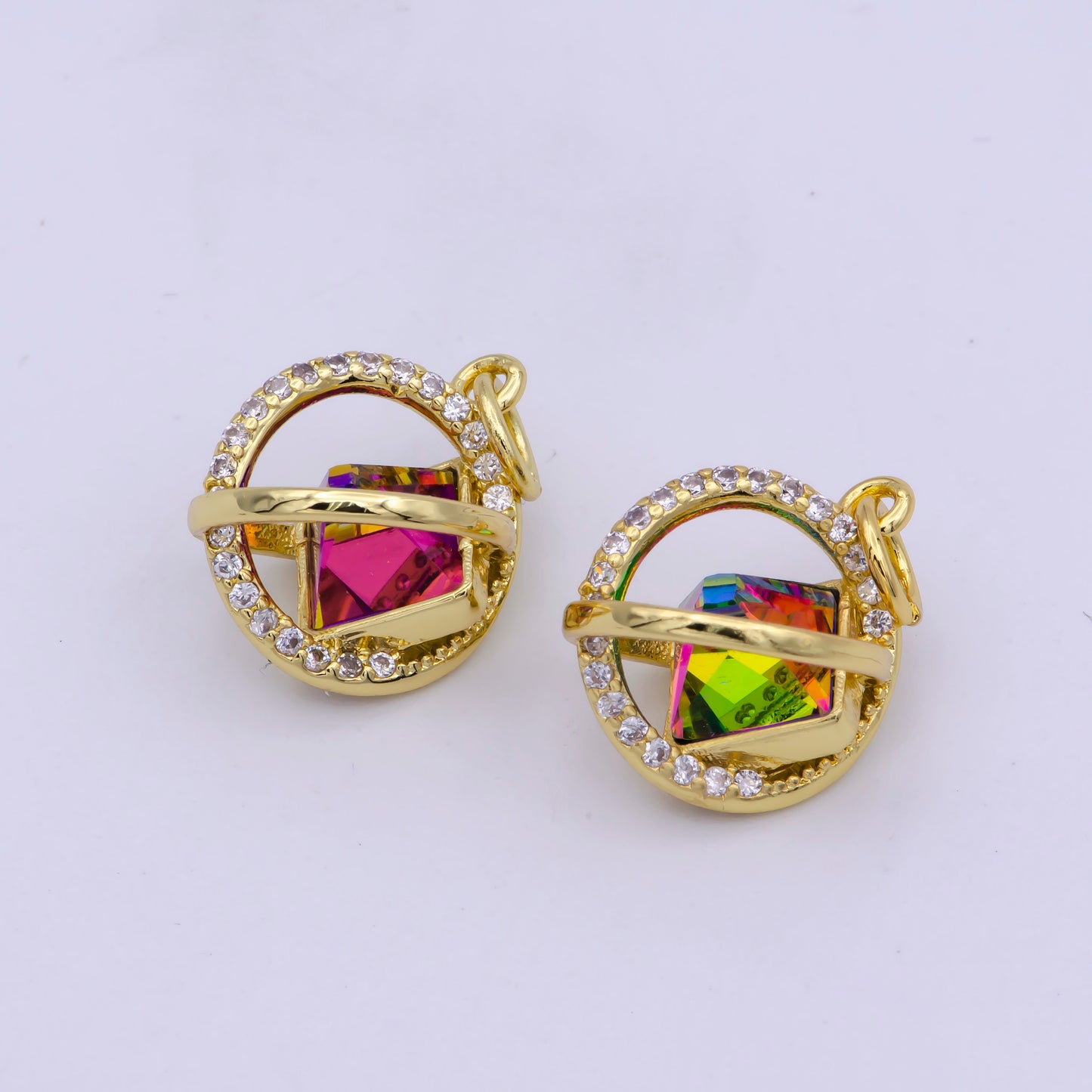 14K Gold Filled Celestial Orbz Planet Micro Paved CZ AB Stone Color | M-845