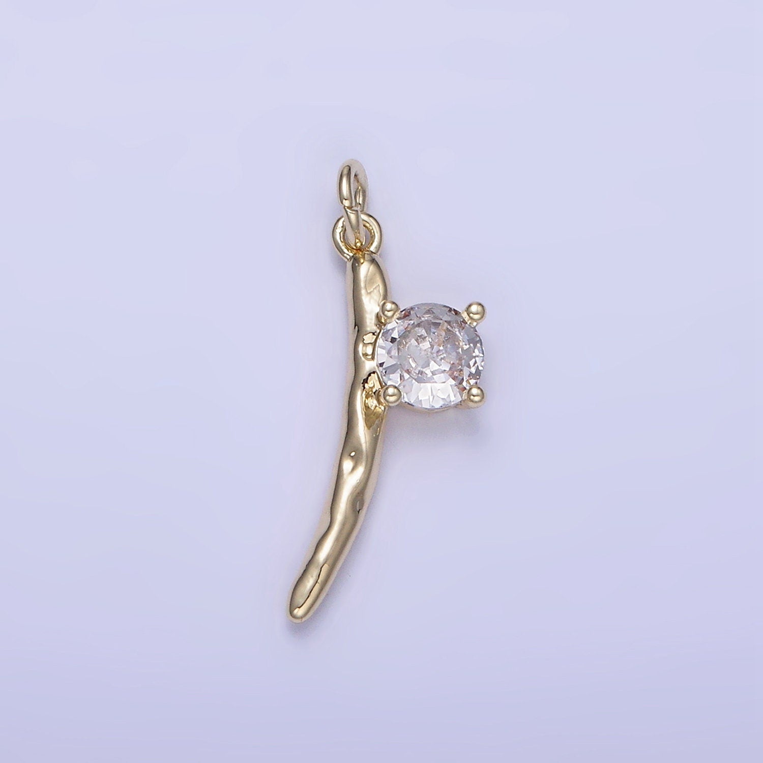 Mini Gold Branch Charm Small Tree Stick CZ Micro Pave Spring Charm Earth Forest Jewelry Inspired Gold Filled Findings W-654