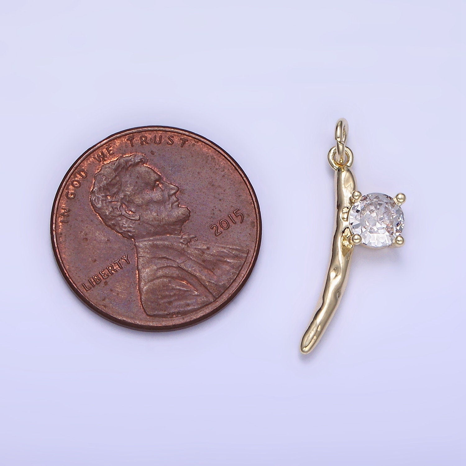 Mini Gold Branch Charm Small Tree Stick CZ Micro Pave Spring Charm Earth Forest Jewelry Inspired Gold Filled Findings W-654