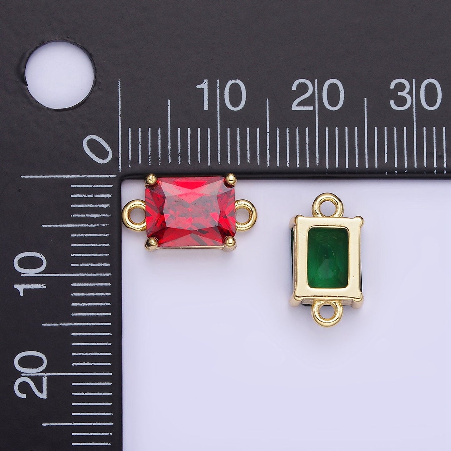 8mm Rectangle Gold Filled Bezel Cut Charm Connectors Cubic Zirconia Bezel Charm for Bracelet Necklace Supply CZ Birthstone Connectors G430