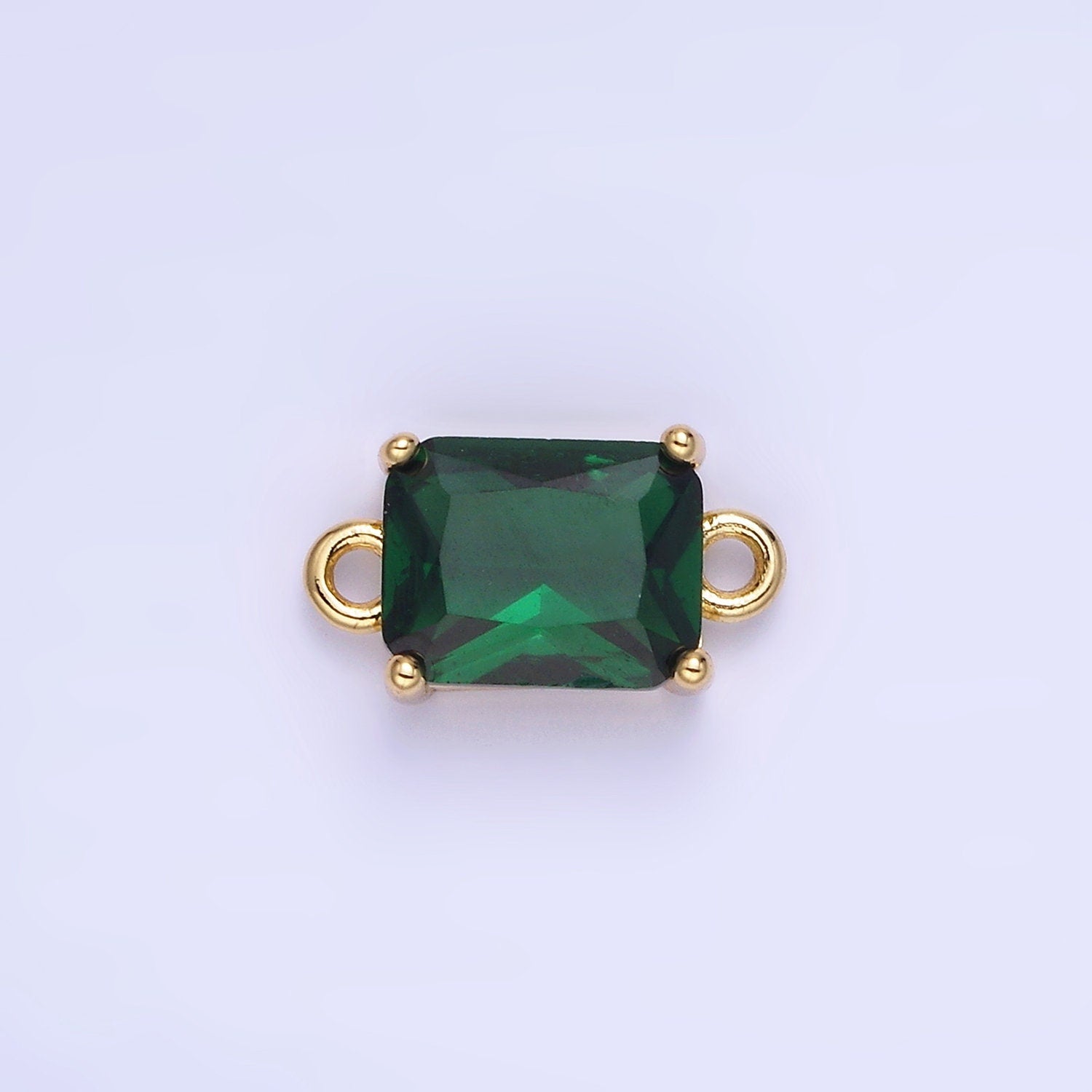 8mm Rectangle Gold Filled Bezel Cut Charm Connectors Cubic Zirconia Bezel Charm for Bracelet Necklace Supply CZ Birthstone Connectors G430