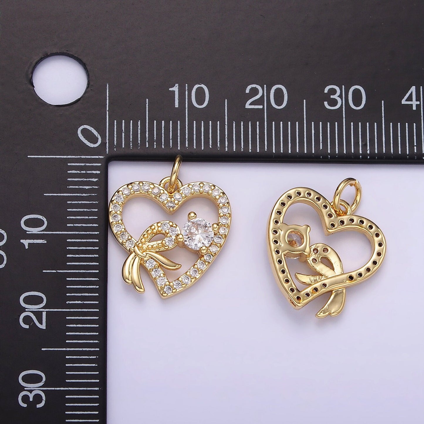Mini Clear Heart CZ Charms, Micro Pave Gold Charms Love Necklace Bracelet Earring Charm W674