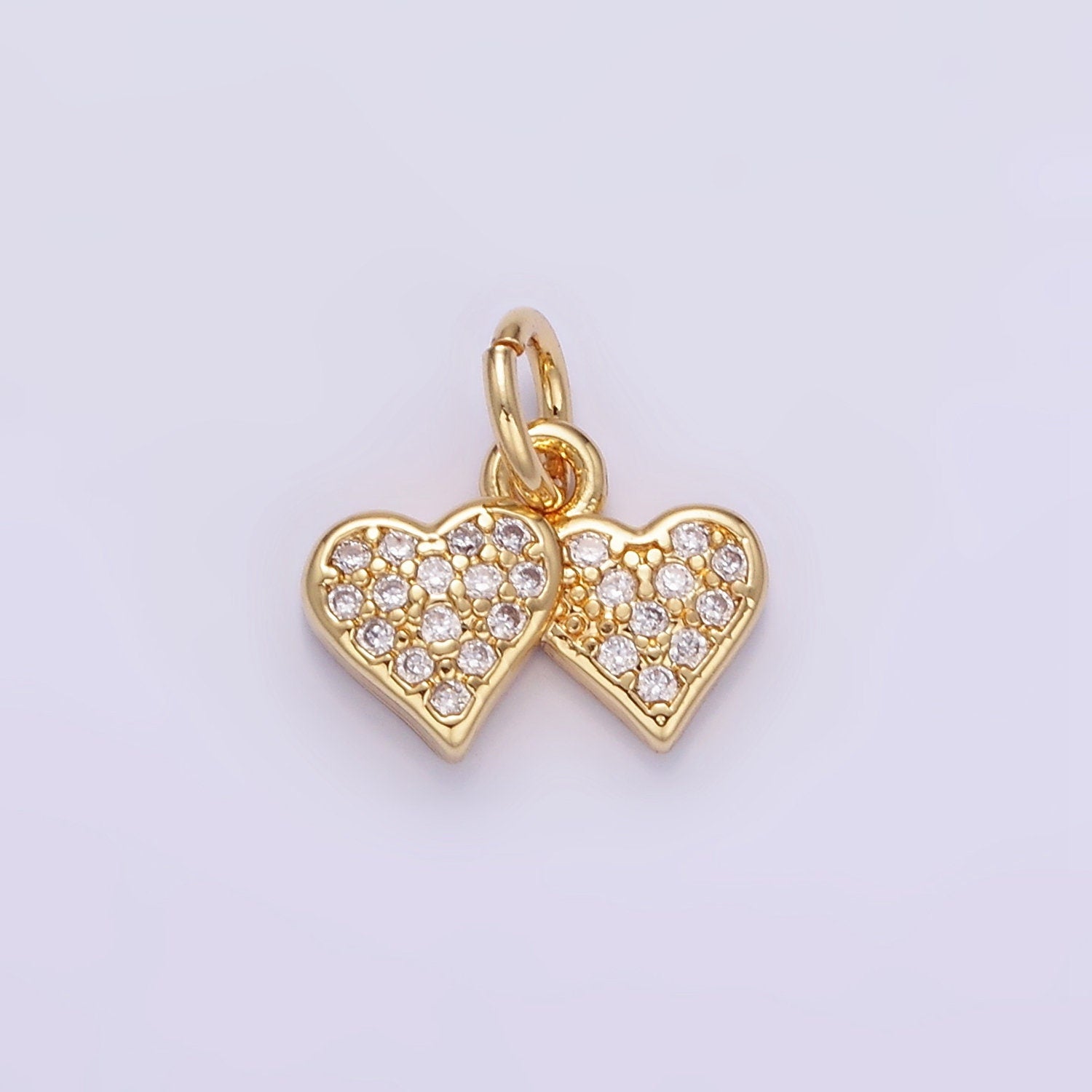 Dainty 14K Gold Filled Heart Charm Bracelet Dual Heart Micro Pave CZ Charm Necklace W683