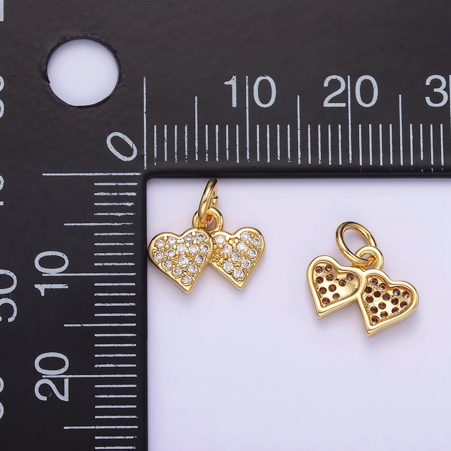 Dainty 14K Gold Filled Heart Charm Bracelet Dual Heart Micro Pave CZ Charm Necklace W683