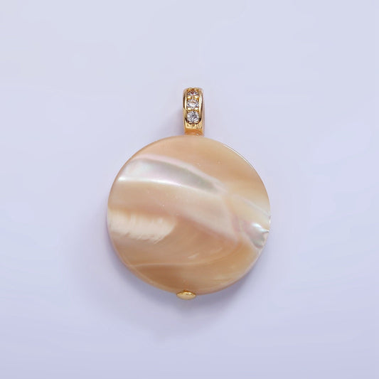Beautiful Mauve Champagne White Brown Round Coin Pearl Charm Genuine Freshwater Shell Mermaid Pearls Pendant with cz Bail for Charm P-1747
