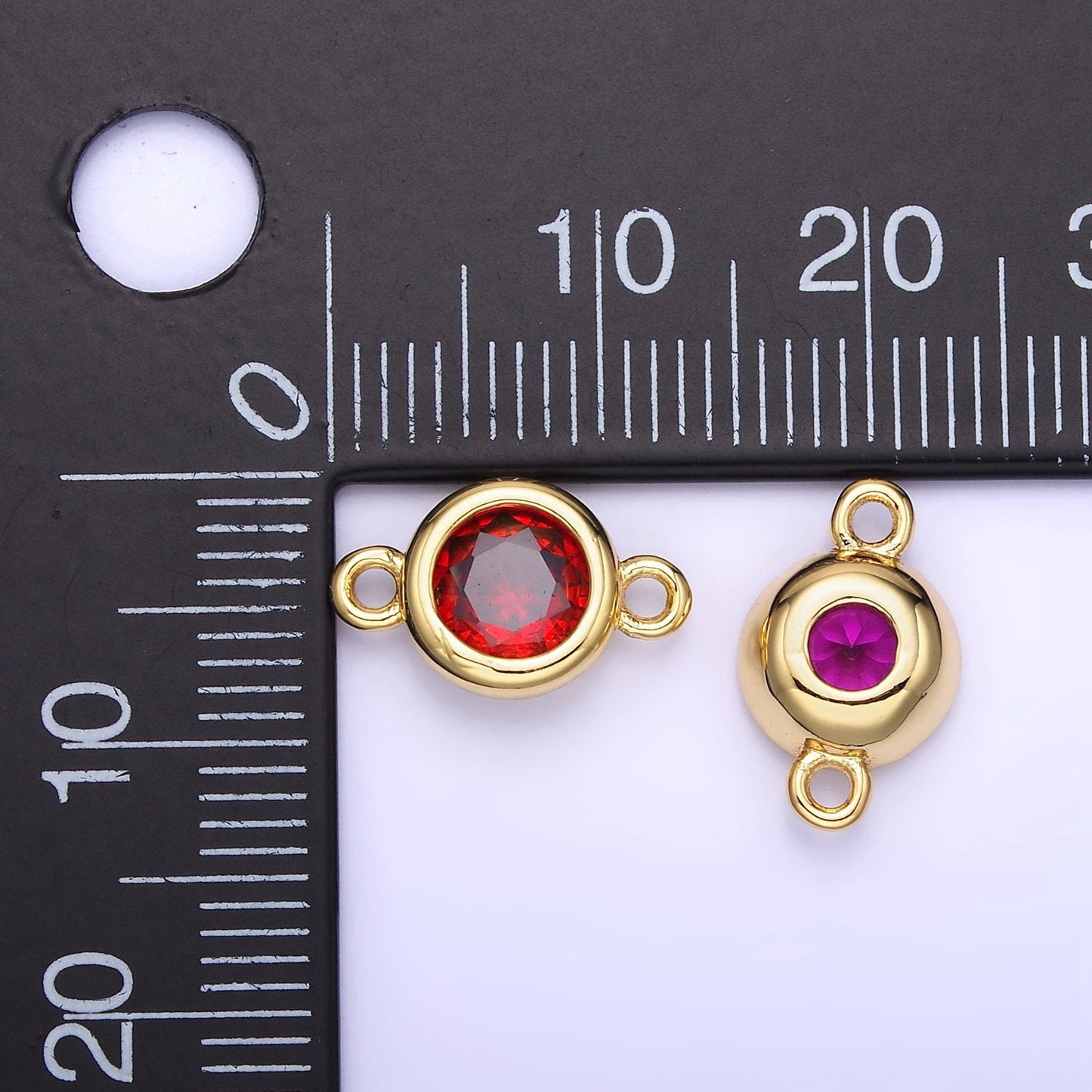 8mm Gold Filled Bezel Cut Charm Connectors Cubic Zirconia Bezel Charm for Bracelet Necklace Supply CZ Birthstone Connectors G406