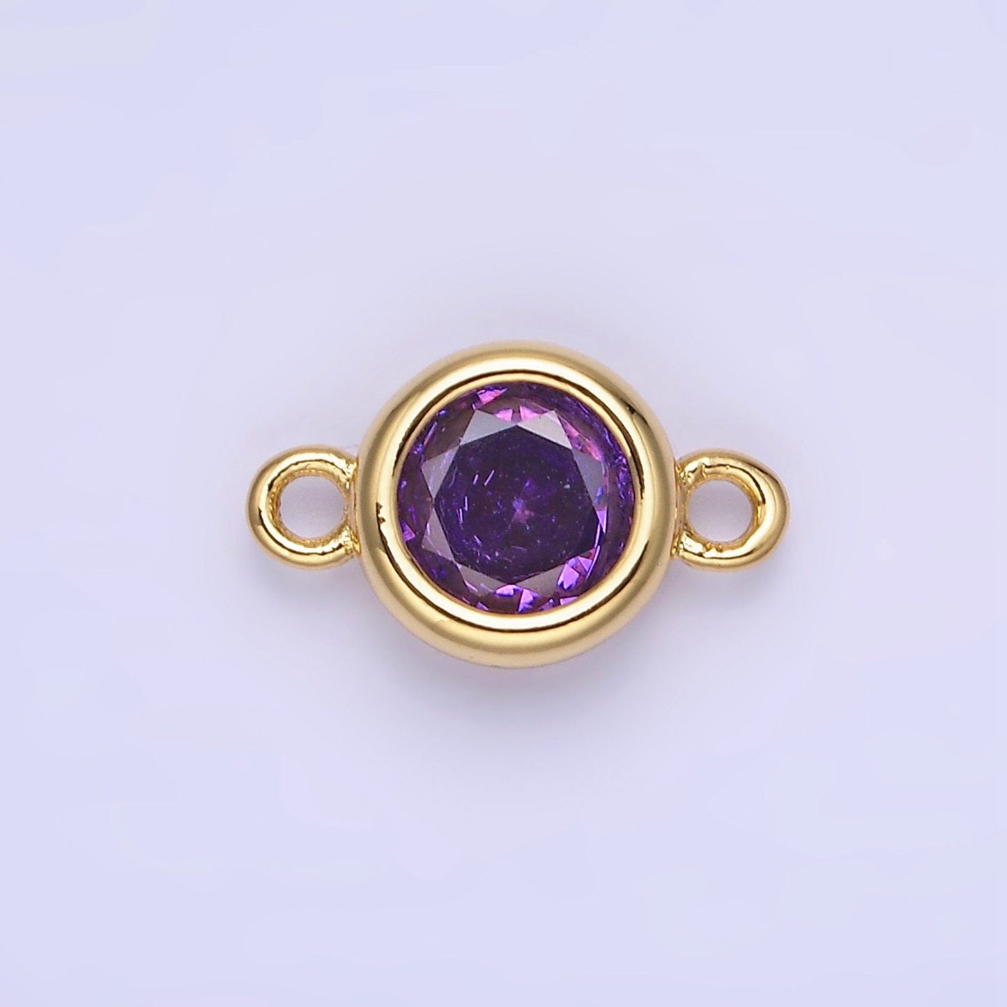 8mm Gold Filled Bezel Cut Charm Connectors Cubic Zirconia Bezel Charm for Bracelet Necklace Supply CZ Birthstone Connectors G406