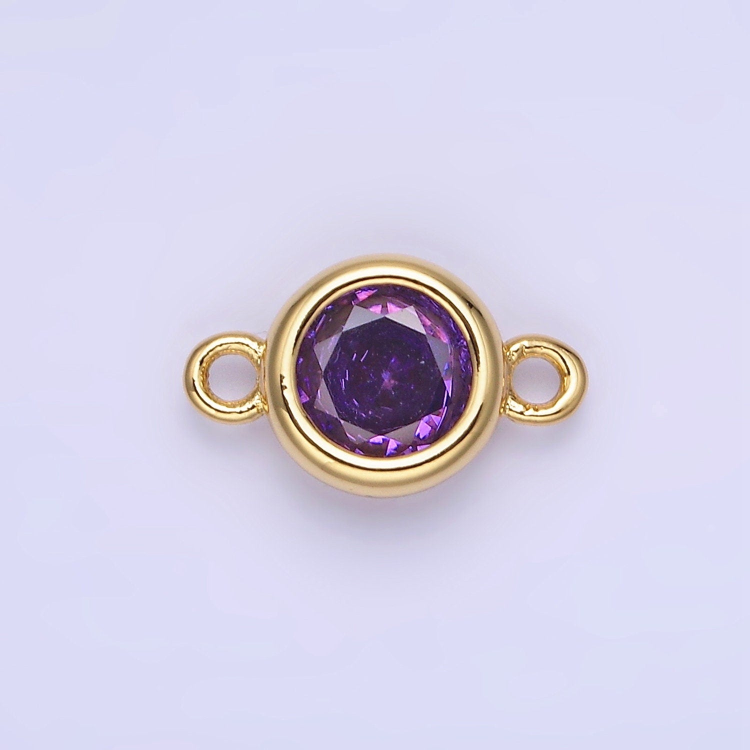 8mm Gold Filled Bezel Cut Charm Connectors Cubic Zirconia Bezel Charm for Bracelet Necklace Supply CZ Birthstone Connectors G406