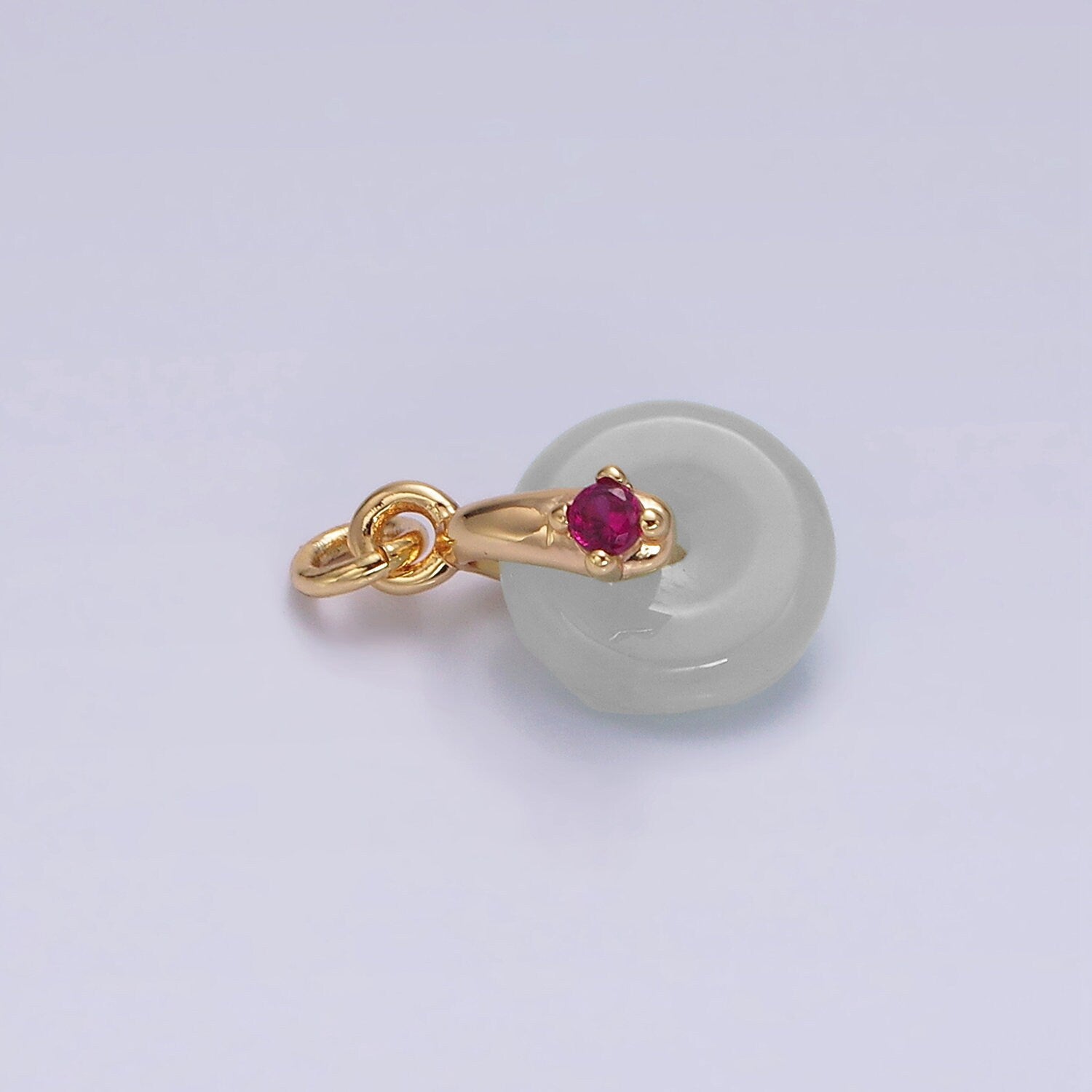 14K Gold Filled Mini Green Jade Donut Fuchsia, Green CZ Bail Charm | AG355 AG356