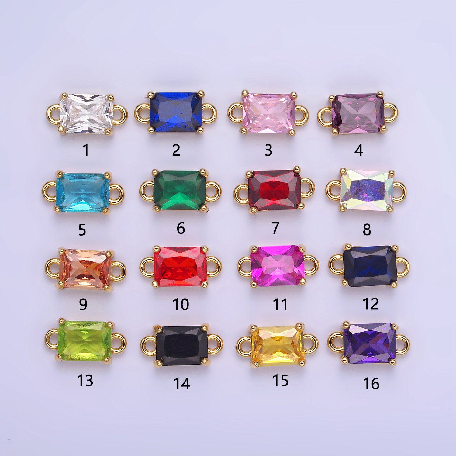 6mm Gold Filled Emerald Cut Charm Connectors Cubic Zirconia Rectangle Charm for Bracelet Necklace Supply CZ Birthstone Connectors G406