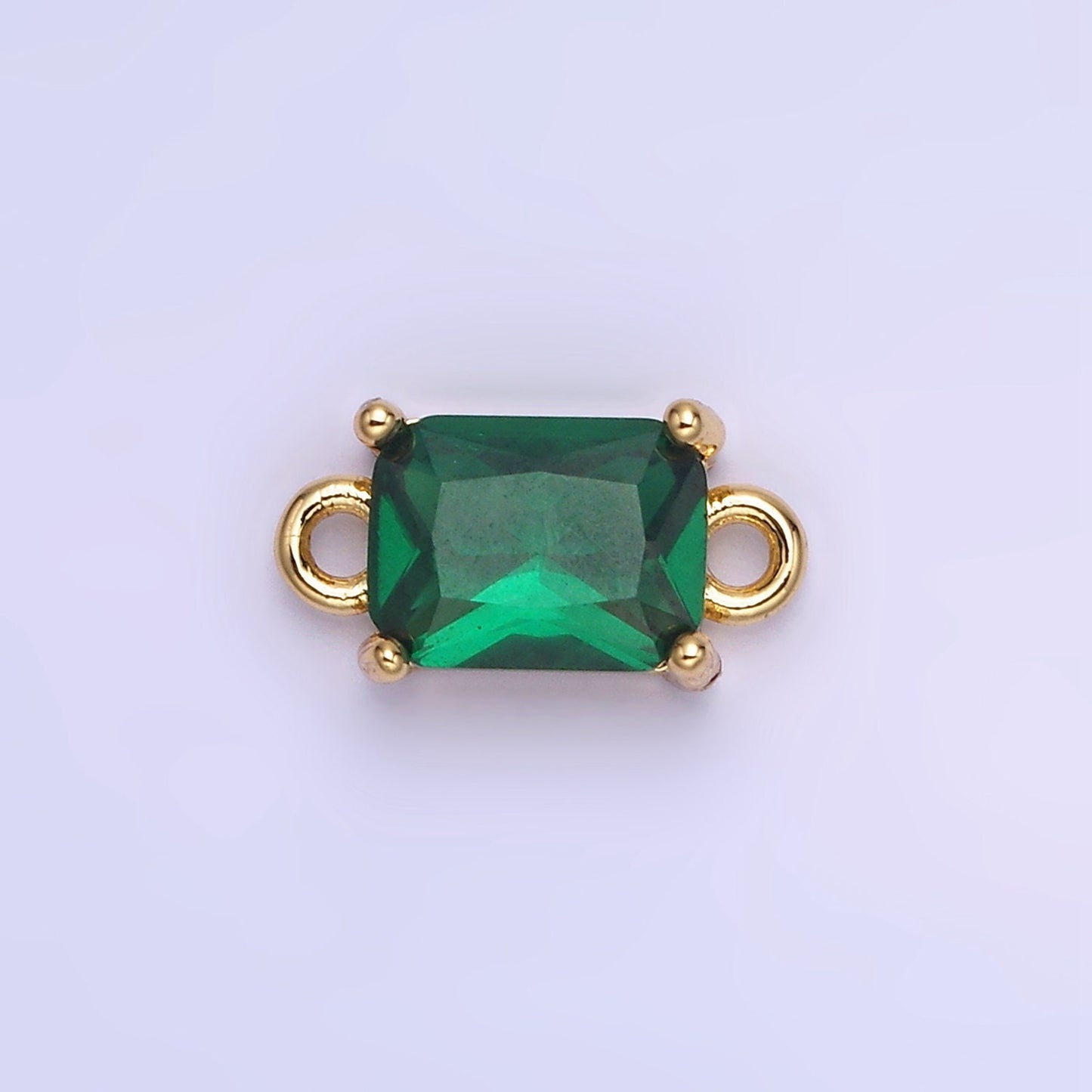 6mm Gold Filled Emerald Cut Charm Connectors Cubic Zirconia Rectangle Charm for Bracelet Necklace Supply CZ Birthstone Connectors G406