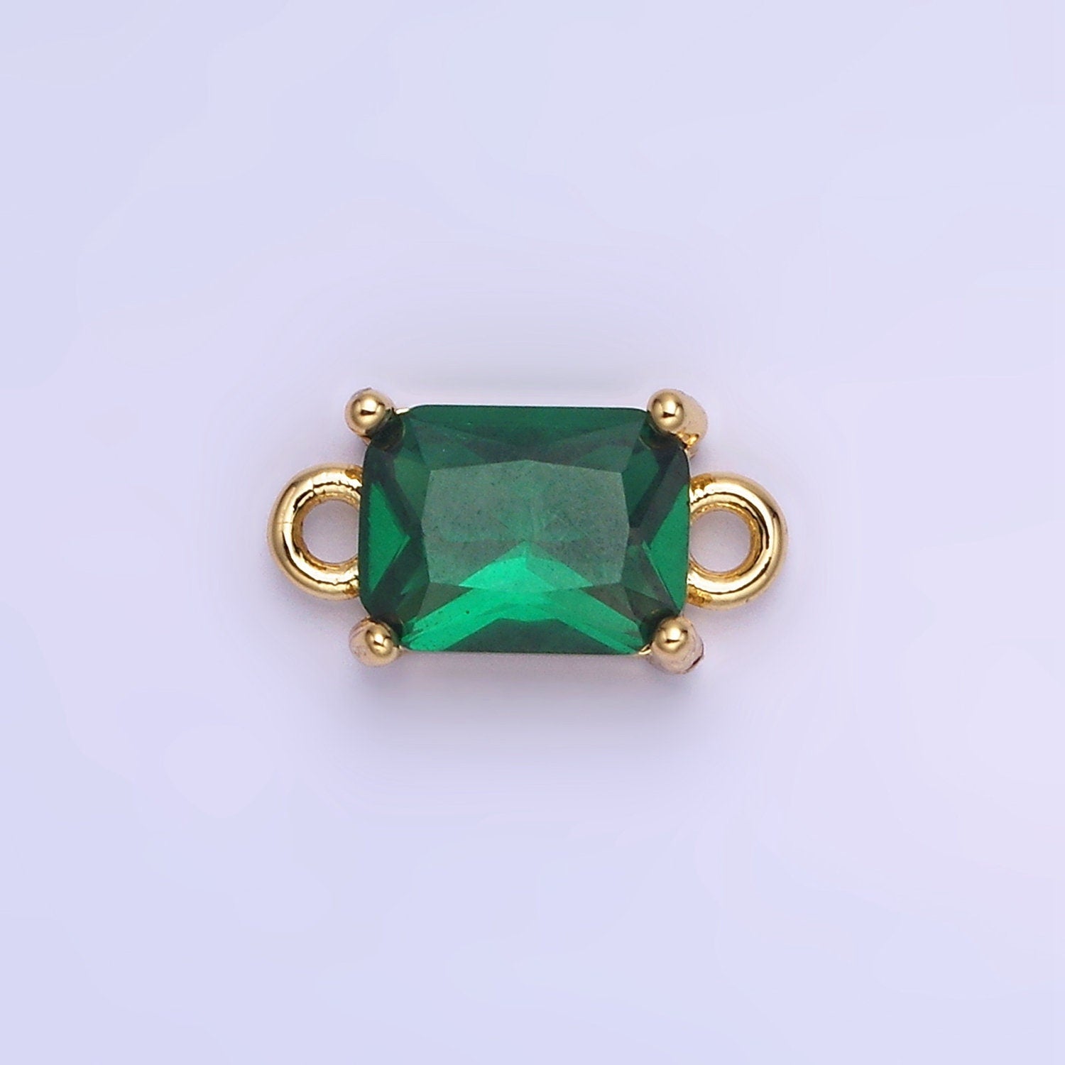 6mm Gold Filled Emerald Cut Charm Connectors Cubic Zirconia Rectangle Charm for Bracelet Necklace Supply CZ Birthstone Connectors G406