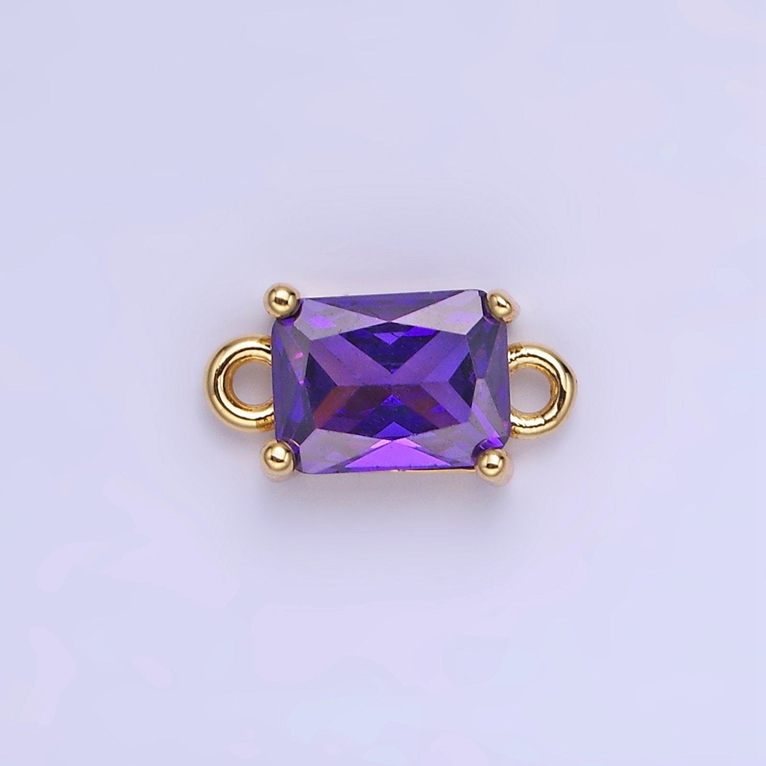 6mm Gold Filled Emerald Cut Charm Connectors Cubic Zirconia Rectangle Charm for Bracelet Necklace Supply CZ Birthstone Connectors G406