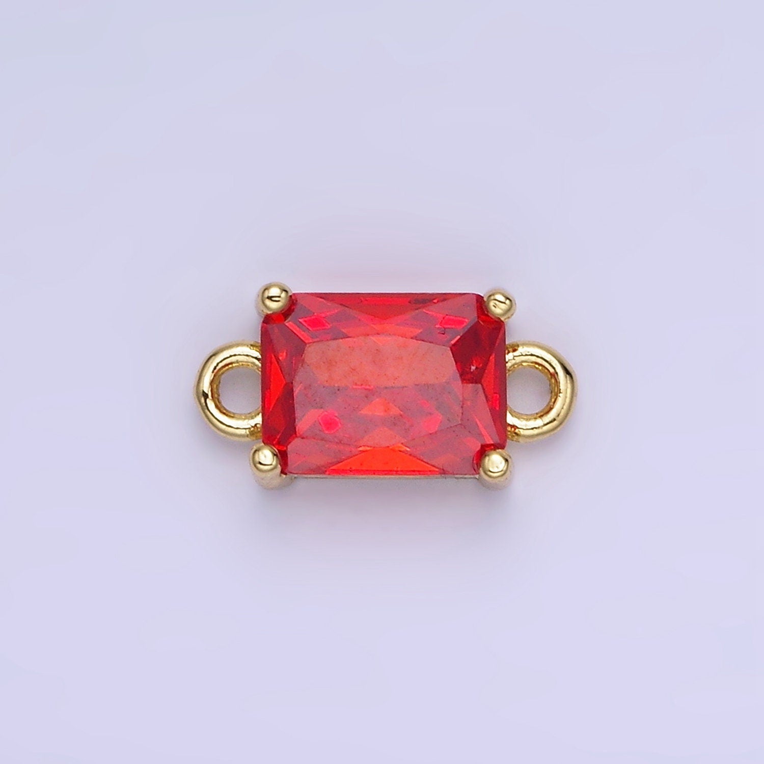 6mm Gold Filled Emerald Cut Charm Connectors Cubic Zirconia Rectangle Charm for Bracelet Necklace Supply CZ Birthstone Connectors G406