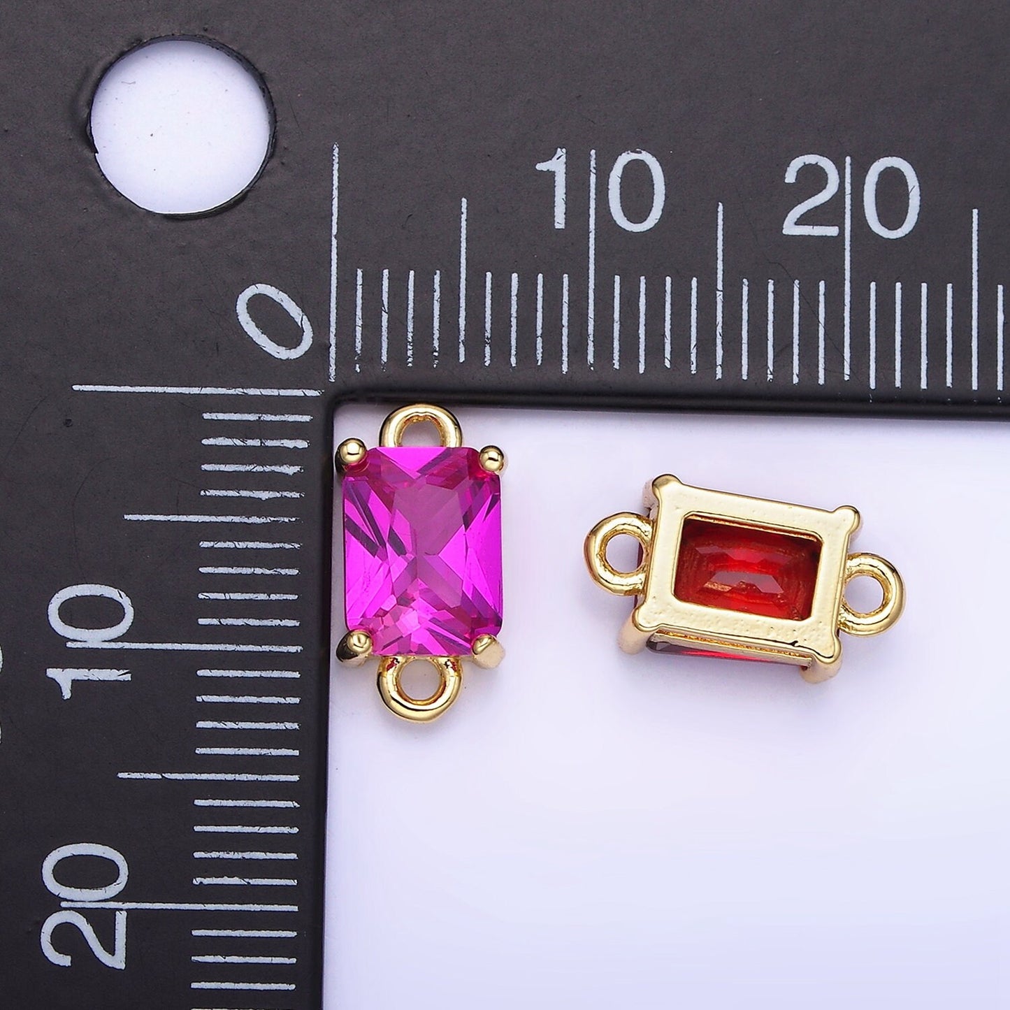 6mm Gold Filled Emerald Cut Charm Connectors Cubic Zirconia Rectangle Charm for Bracelet Necklace Supply CZ Birthstone Connectors G406