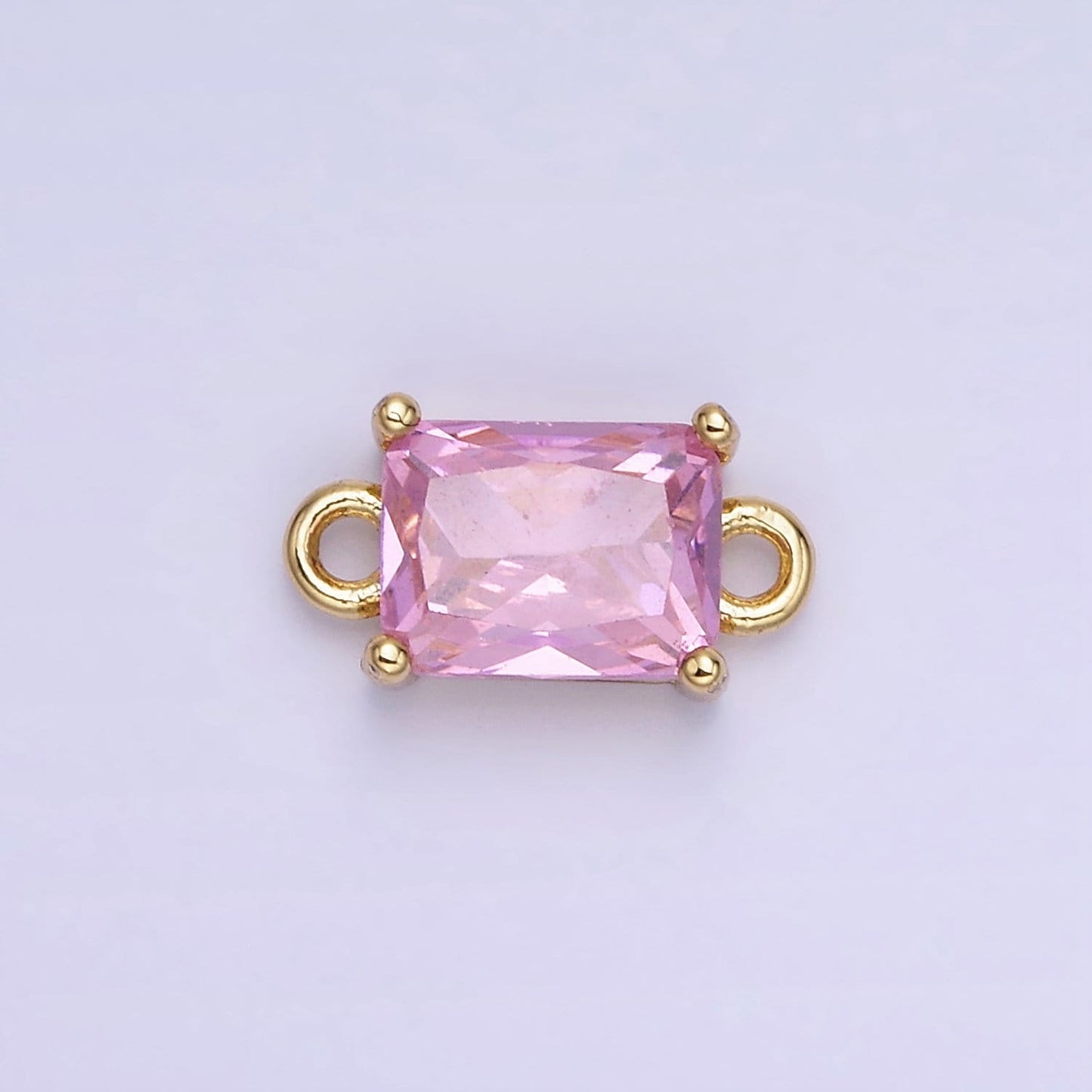 6mm Gold Filled Emerald Cut Charm Connectors Cubic Zirconia Rectangle Charm for Bracelet Necklace Supply CZ Birthstone Connectors G406