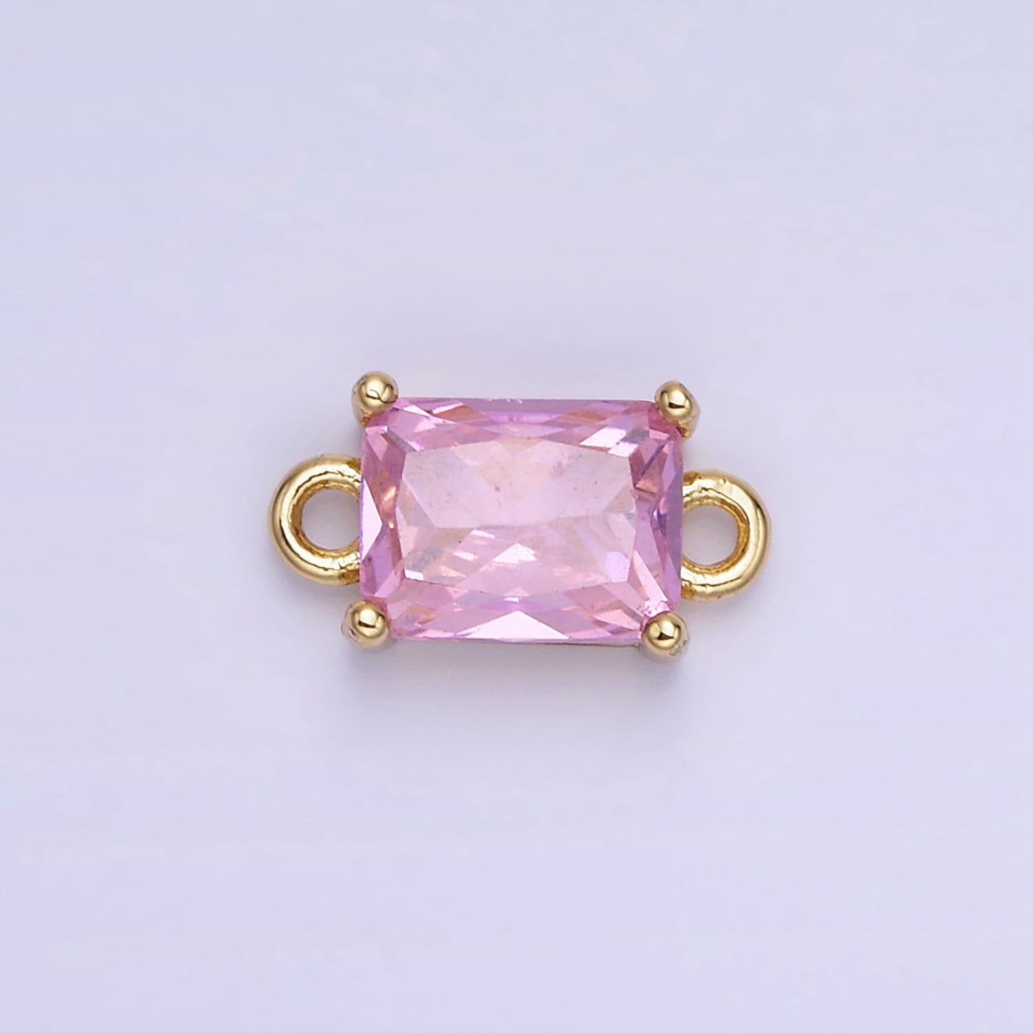 6mm Gold Filled Emerald Cut Charm Connectors Cubic Zirconia Rectangle Charm for Bracelet Necklace Supply CZ Birthstone Connectors G406