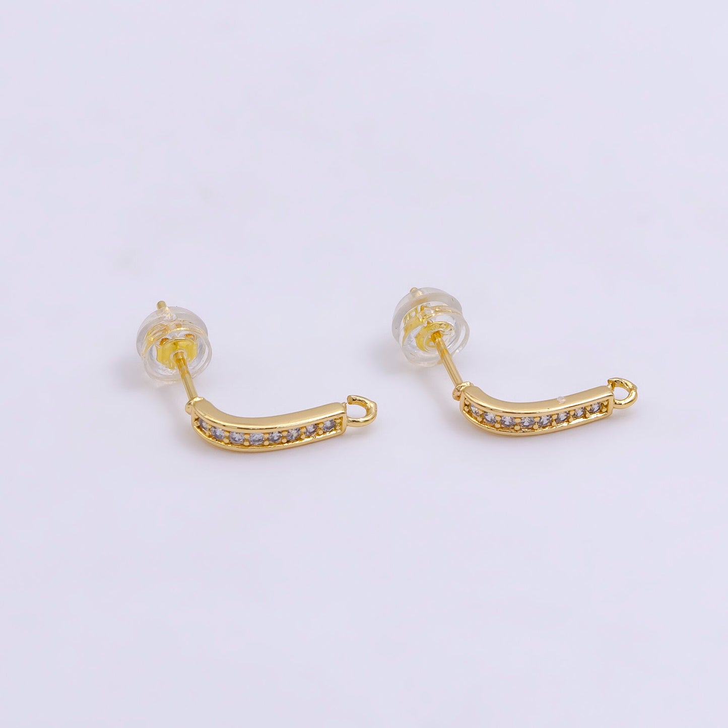 Gold Pave Stud Earring with Open Link for Charm 16K Gold Filled Earring Supply Z-612