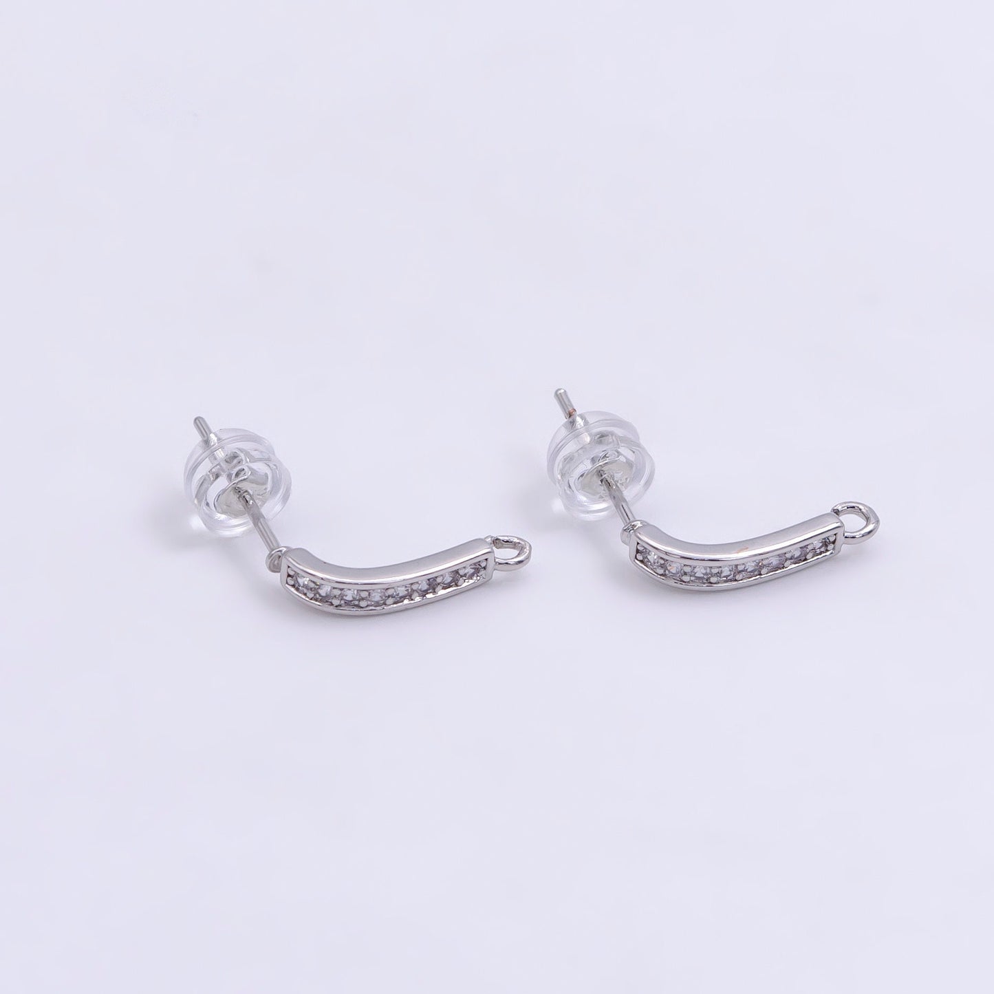 Gold Pave Stud Earring with Open Link for Charm 16K Gold Filled Earring Supply Z-612