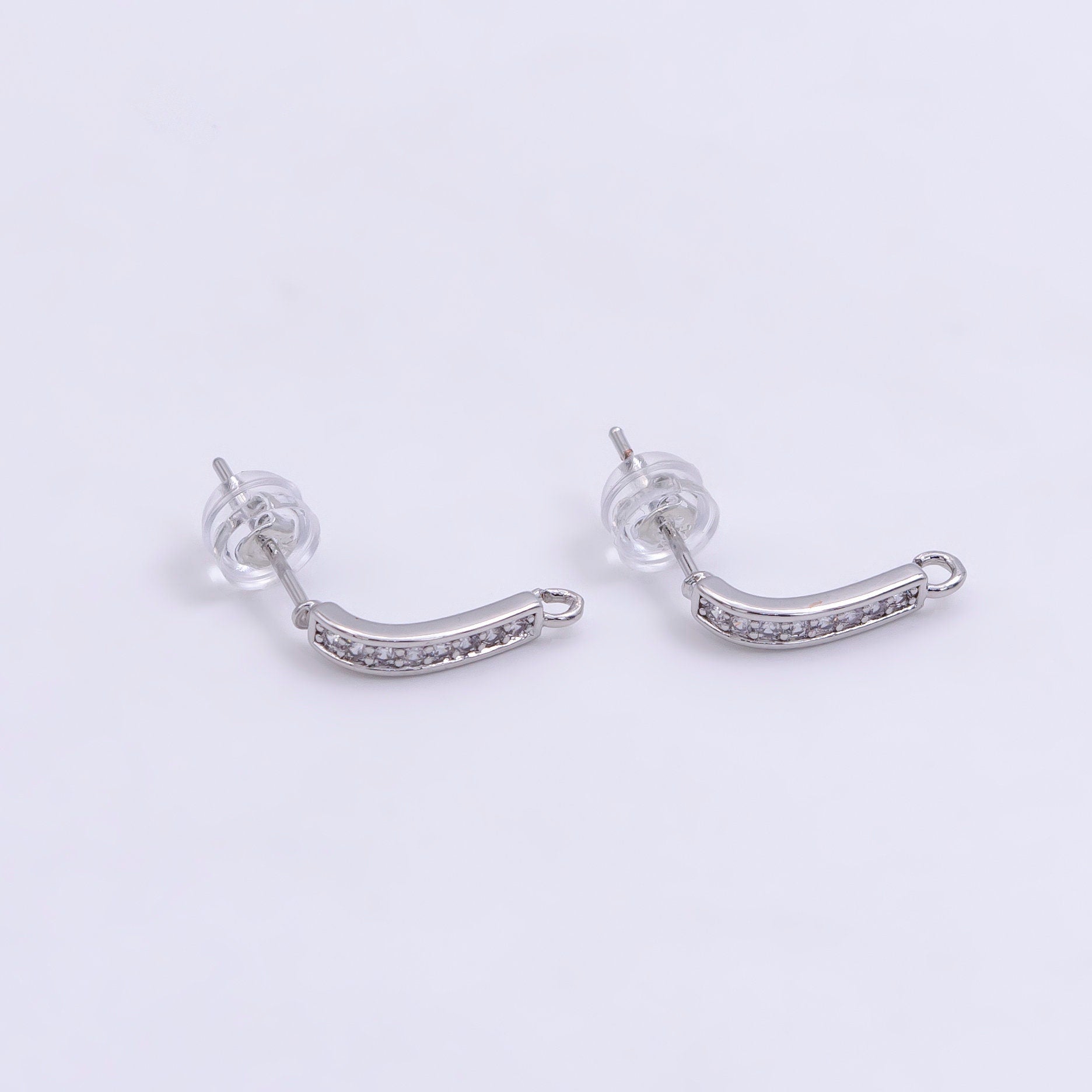Gold Pave Stud Earring with Open Link for Charm 16K Gold Filled Earring Supply Z-612
