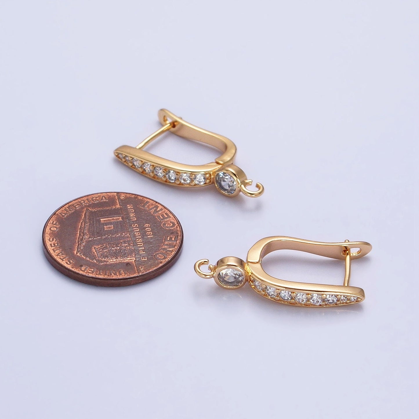 Gold Lever Back Minimalist Earring one touch w/ open link Cz Stone Lead Nickel free Lever back earring making Component Supply Z153