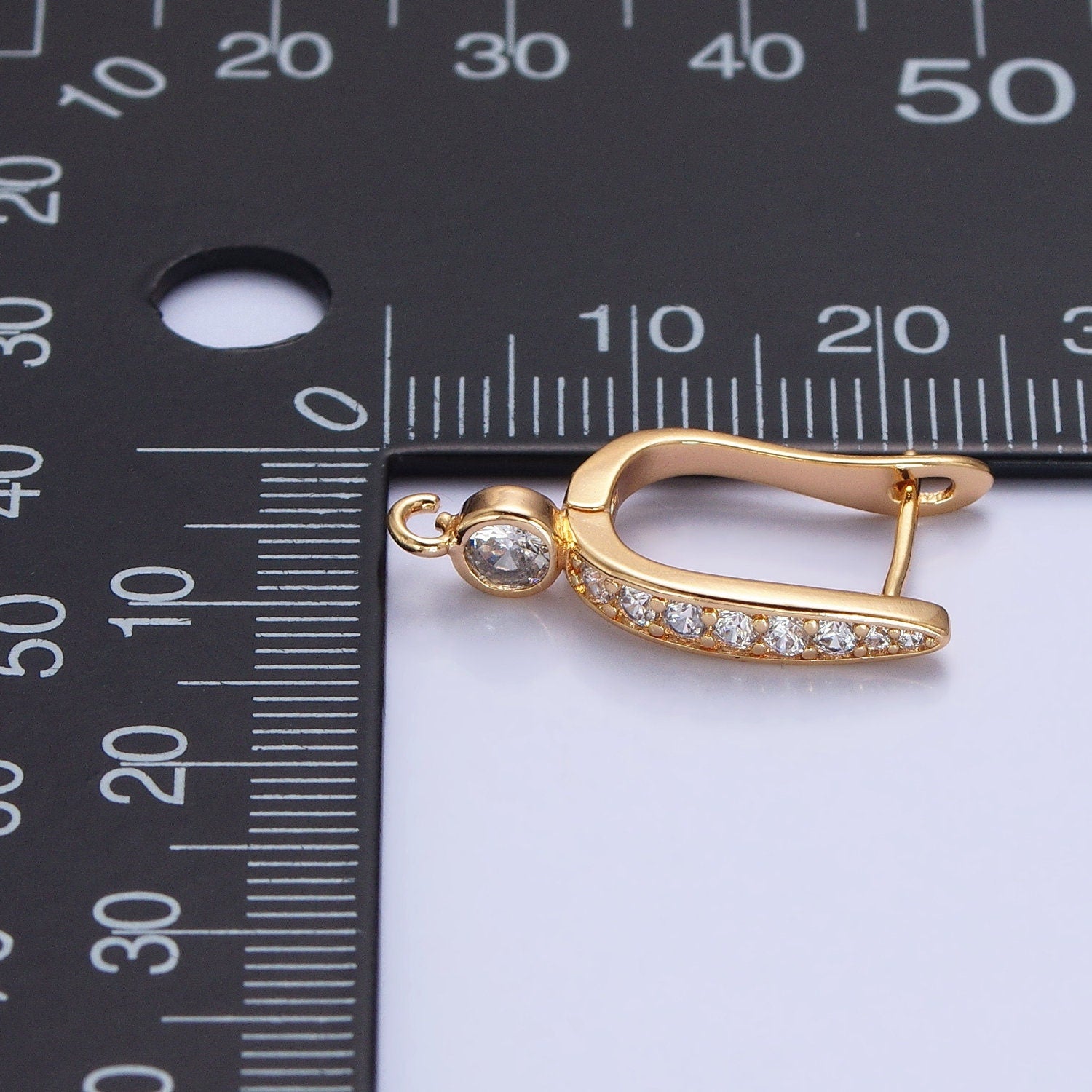 Gold Lever Back Minimalist Earring one touch w/ open link Cz Stone Lead Nickel free Lever back earring making Component Supply Z153