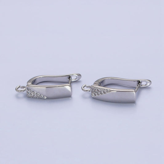 Long Rectangle Micro Paved Open Loop English Lock Earring Supply | Z-199