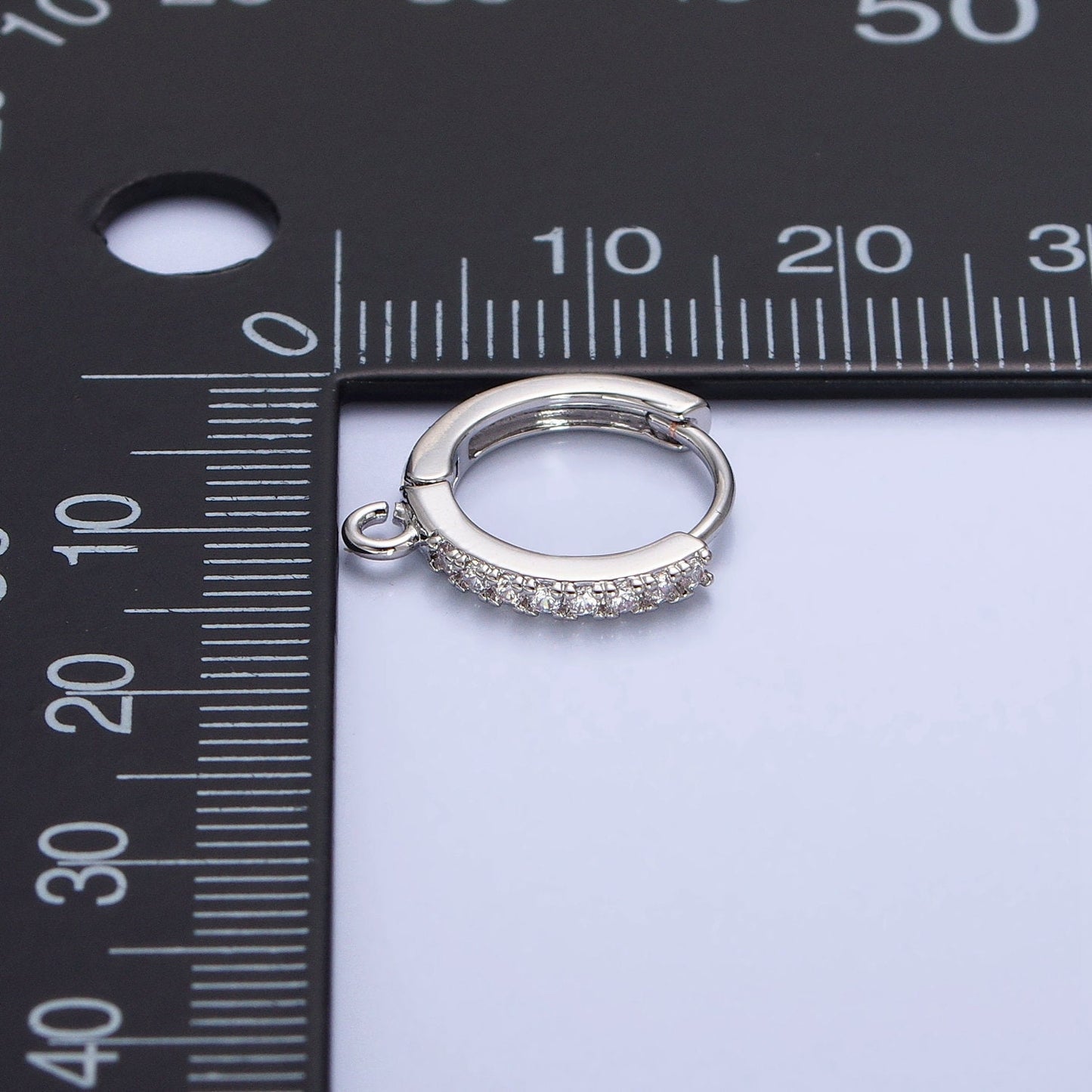 Micro Paved 14mm White Gold Filled Open Loop Huggies Earrings Supple | Z-332